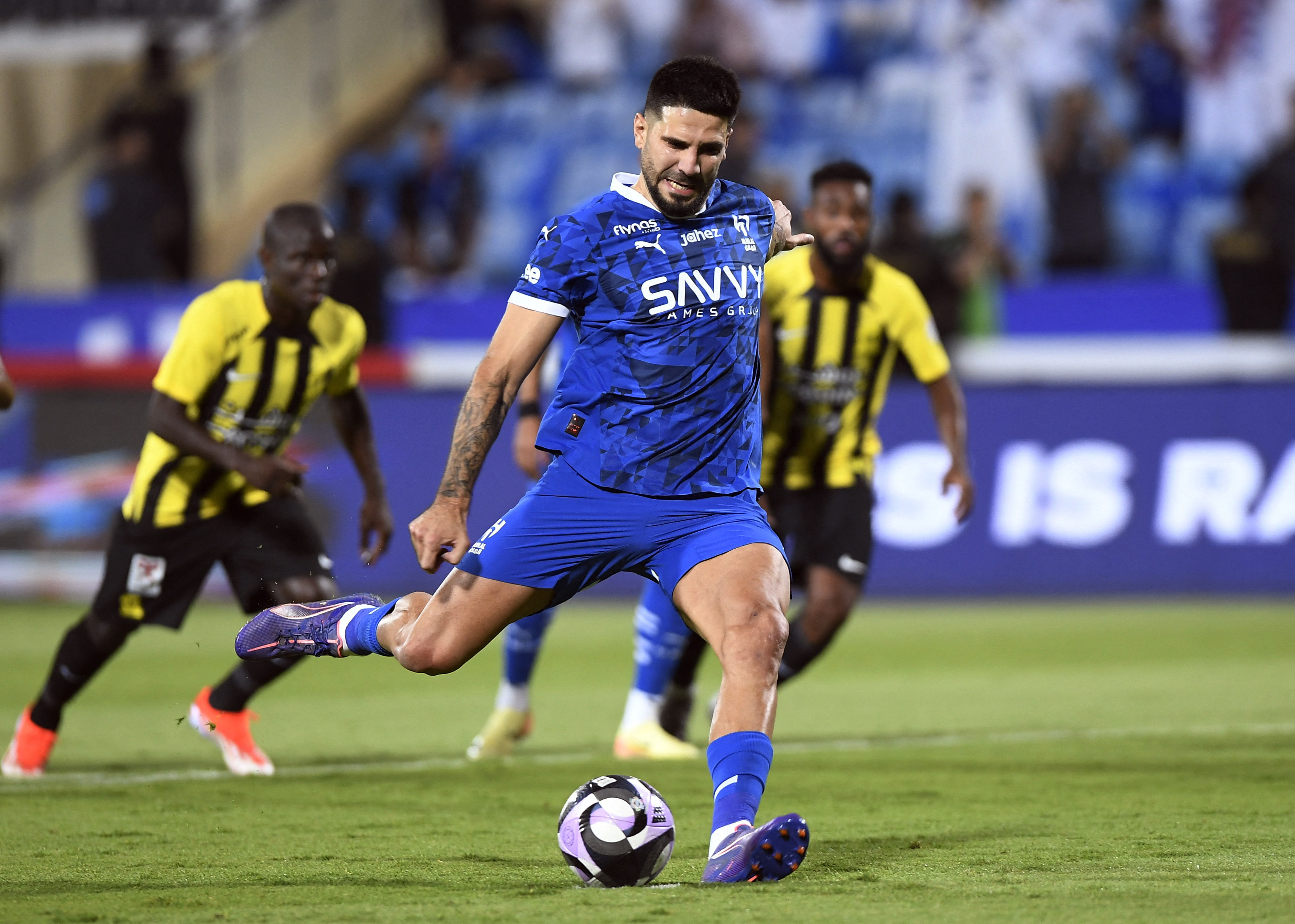 Soccer Football - Saudi Pro League - Al Hilal v Al Ittihad - Prince Faisal Bin Fahd Stadium, Riyadh, Saudi Arabia - September 21, 2024 Al Hilal's Aleksandar Mitrovic scores their second goal from the penalty spot REUTERS/Stringer