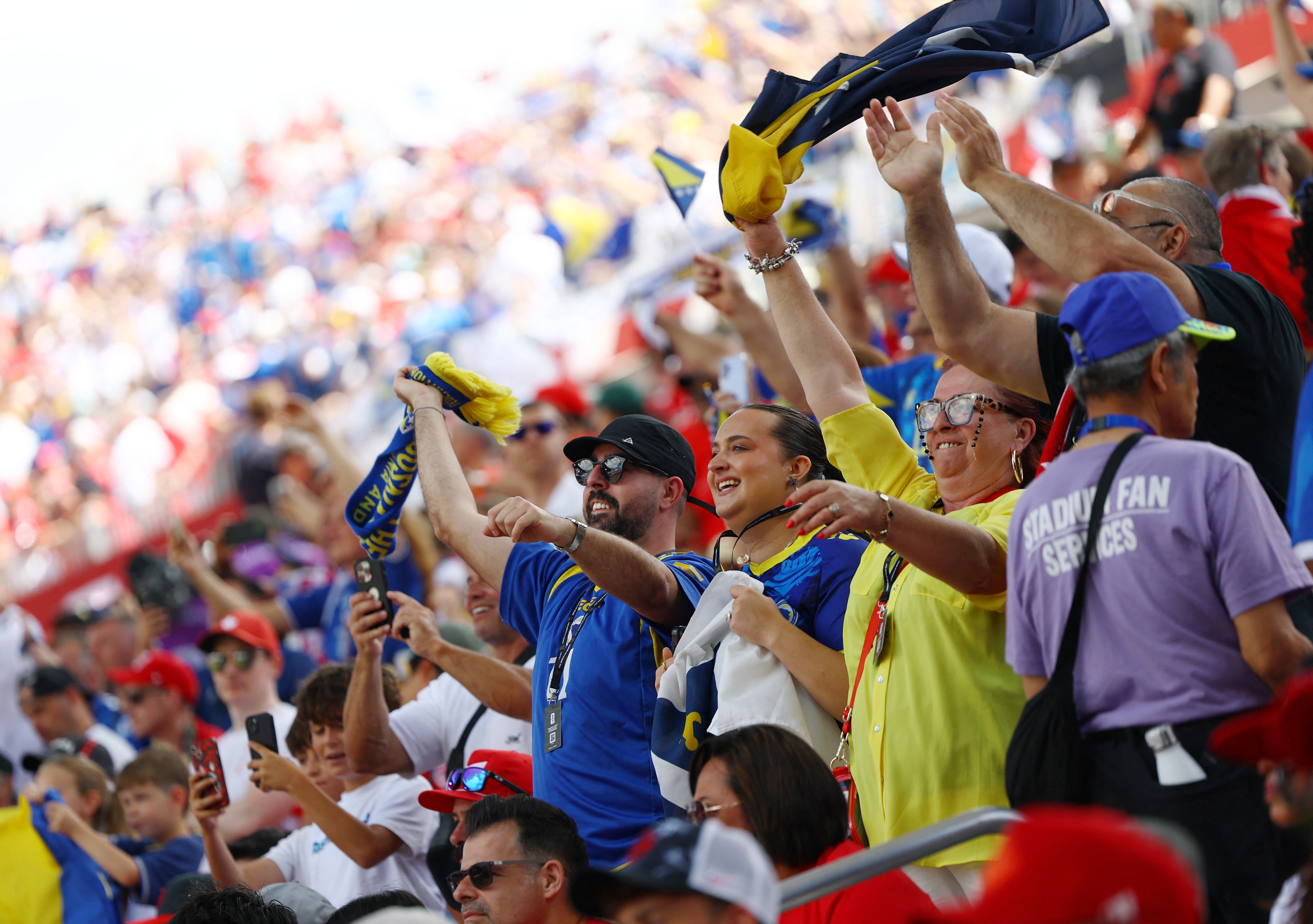 Soccer Football - FIFA World Cup 2026 - Group B - Canada v Bosnia and Herzegovina - Toronto Stadium, Toronto, Canada - June 12, 2026 Bosnia and Herzegovina fans inside the stadium before the match REUTERS/Claudia Greco
