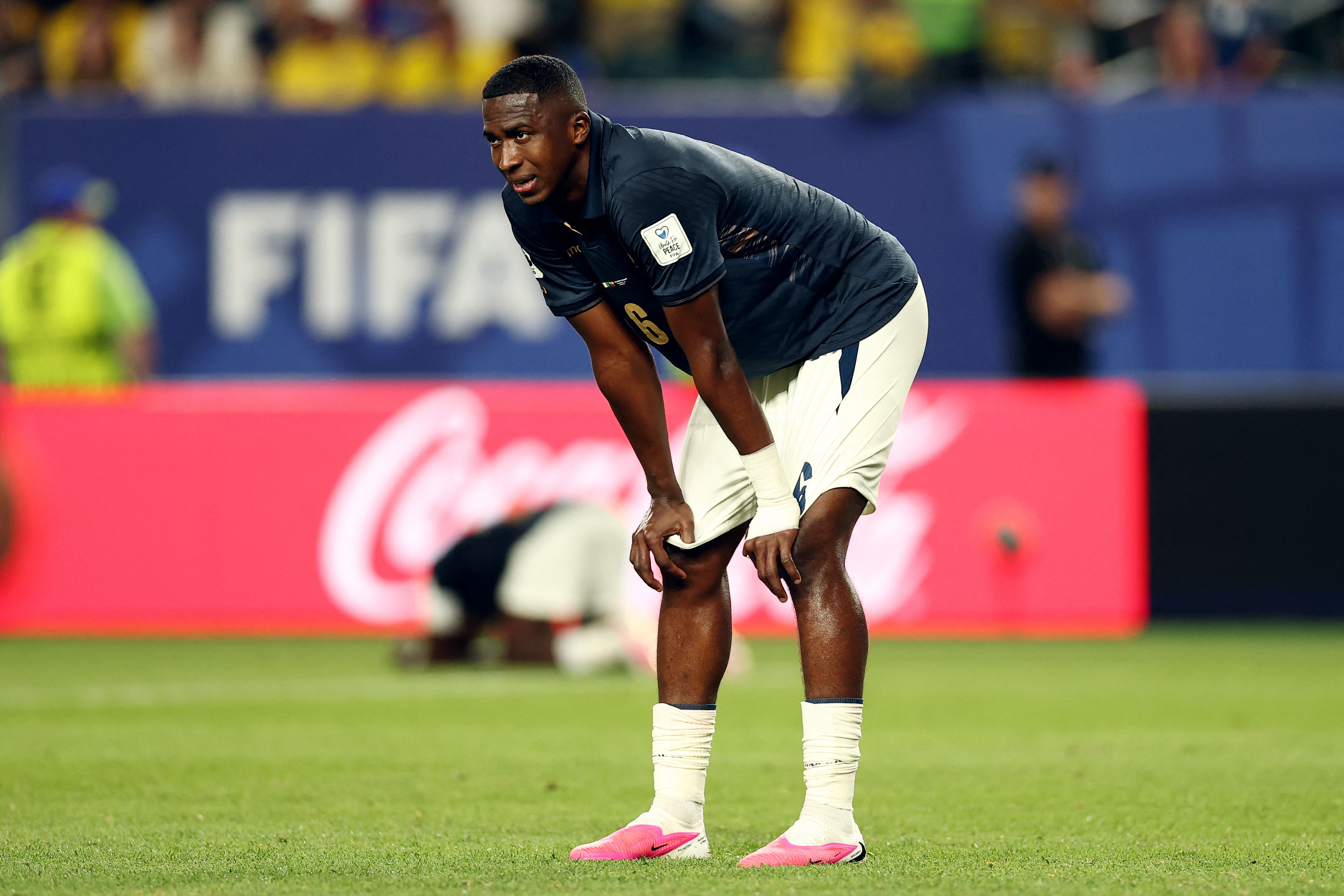 Ecuador's defender #06 Willian Pacho reacts after losing the 2026 World Cup Group E football match between Ivory Coast and Ecuador at the Philadelphia Stadium in Philadelphia on June 14, 2026.  (Photo by CHARLY TRIBALLEAU / AFP)