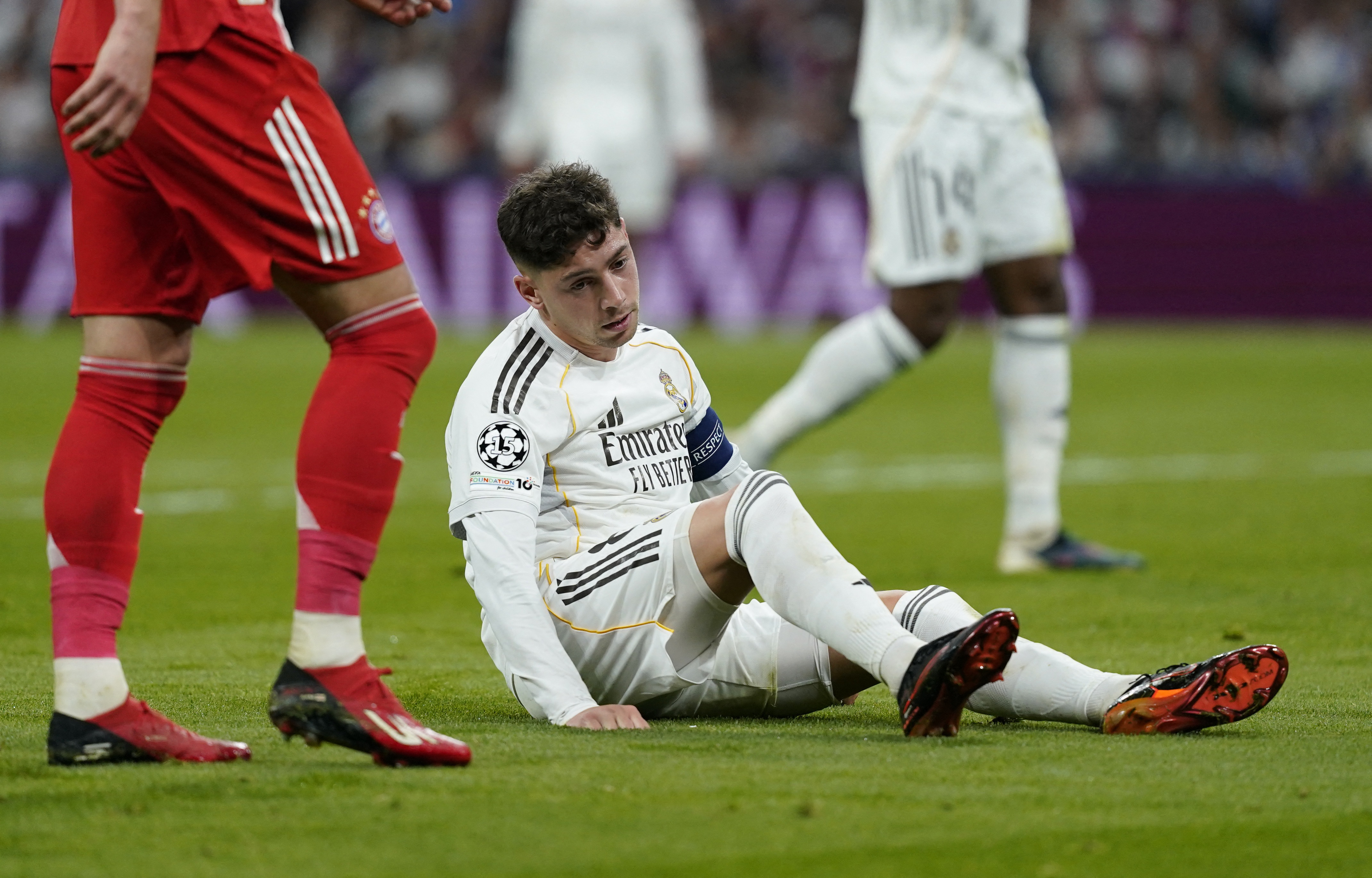 Soccer Football - UEFA Champions League - Quarter Final - First Leg - Real Madrid v Bayern Munich - Santiago Bernabeu, Madrid, Spain - April 7, 2026 Real Madrid's Federico Valverde reacts REUTERS/Ana Beltran
