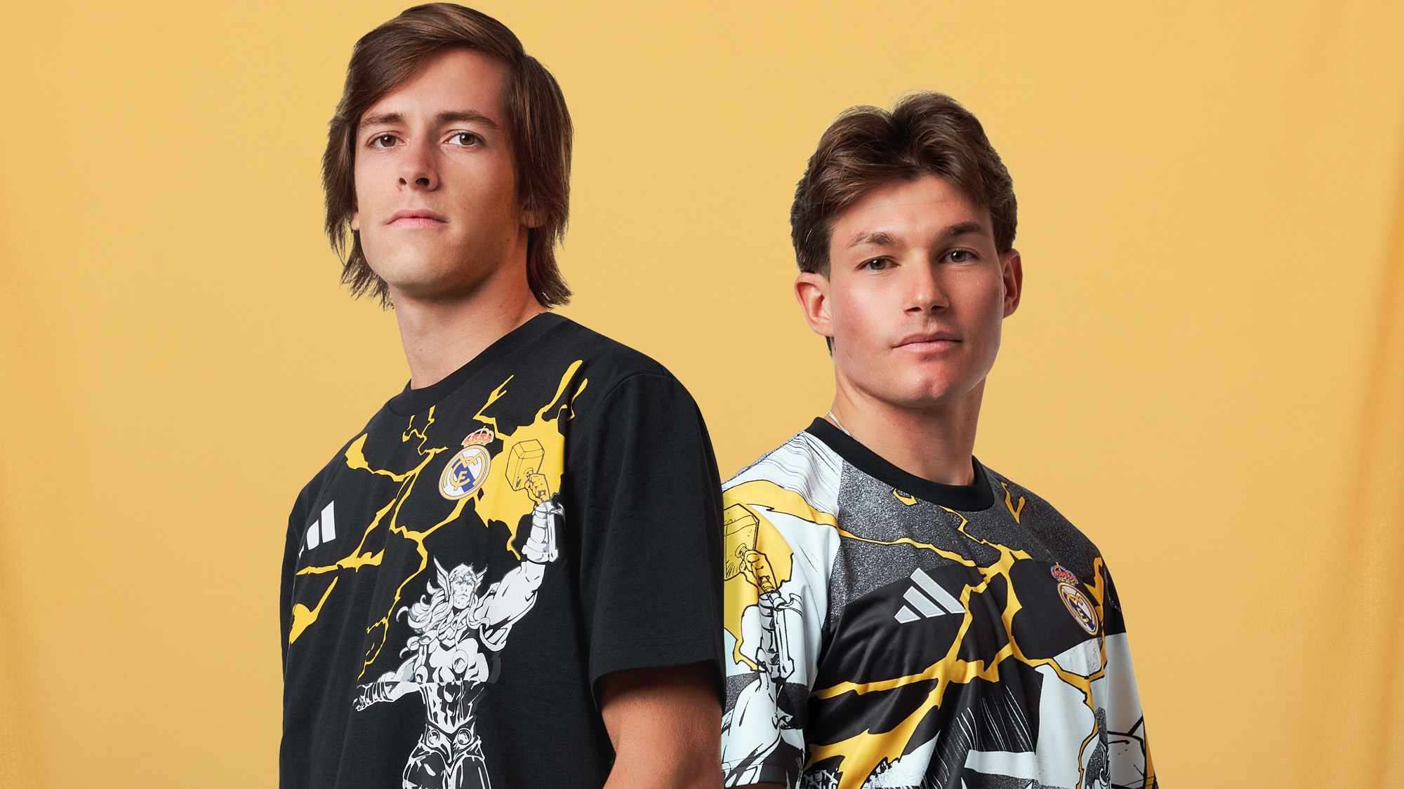 La colección Marvel x Real Madrid. En la foto, Álvaro Carreras y Fran García.