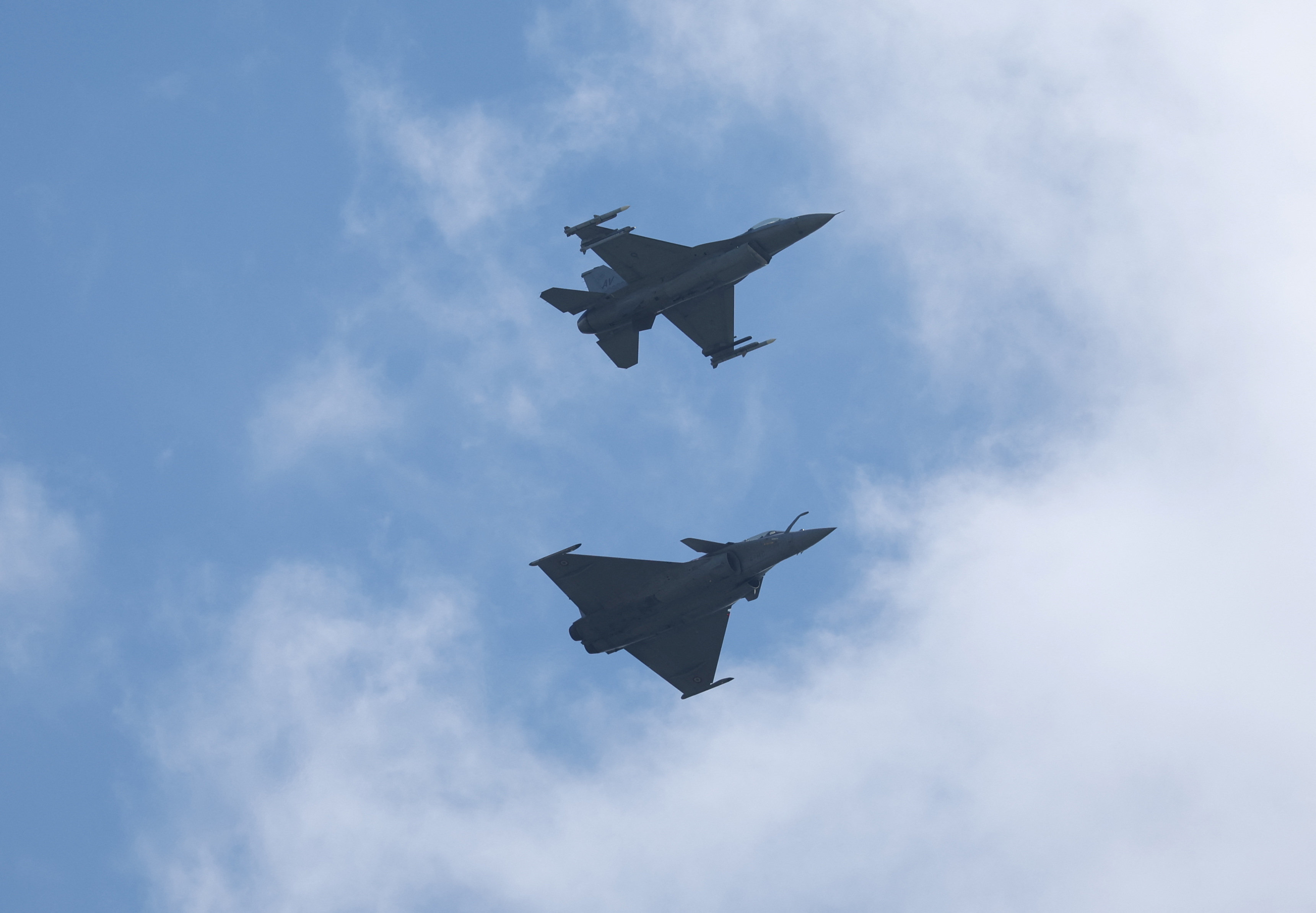 Combat aircrafts from NATO countries fly during a fighter plane maneuver exercise over the American military's Ramstein Air Base, near Ramstein-Miesenbach, Germany, June 6, 2024. REUTERS/Thilo Schmuelgen