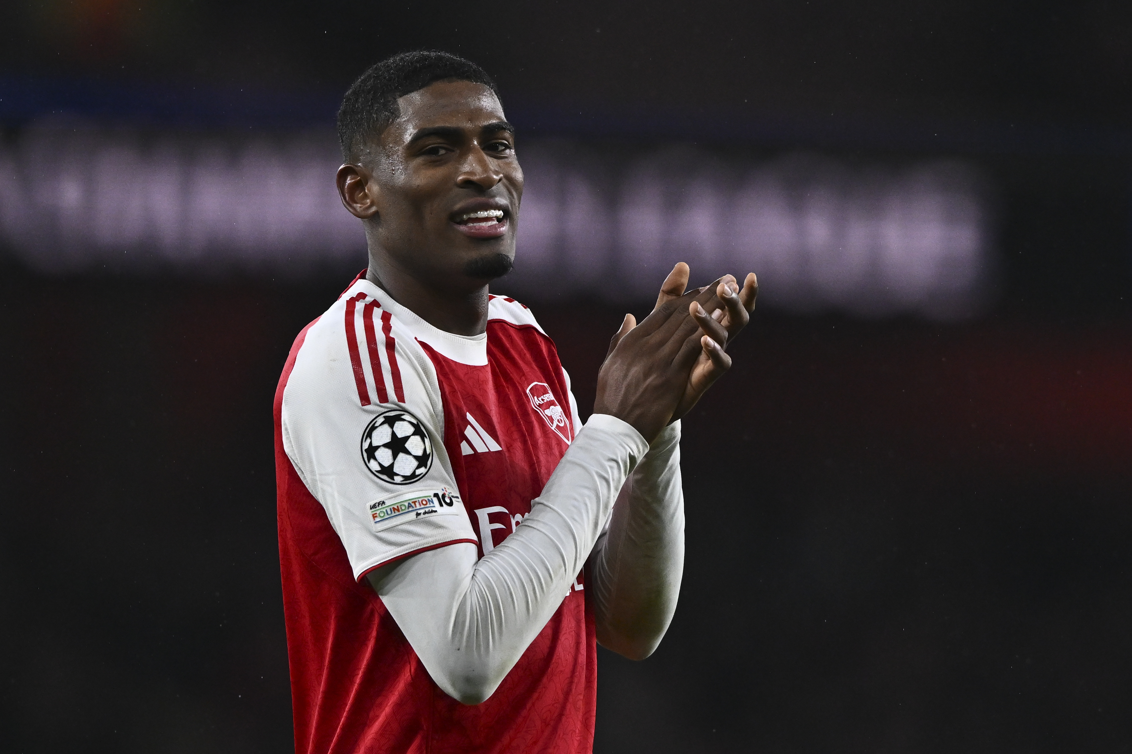 London, United Kingdom - November 26: Cristhian Mosquera of Arsenal celebrate after winning the UEFA Champions League 2025/26 League Phase MD5 match between Arsenal FC and FC Bayern München at Arsenal Stadium on November 26, 2025 in London, United Kingdom. (Photo by Vince Mignott/DeFodi Images/DeFodi via Getty Images)