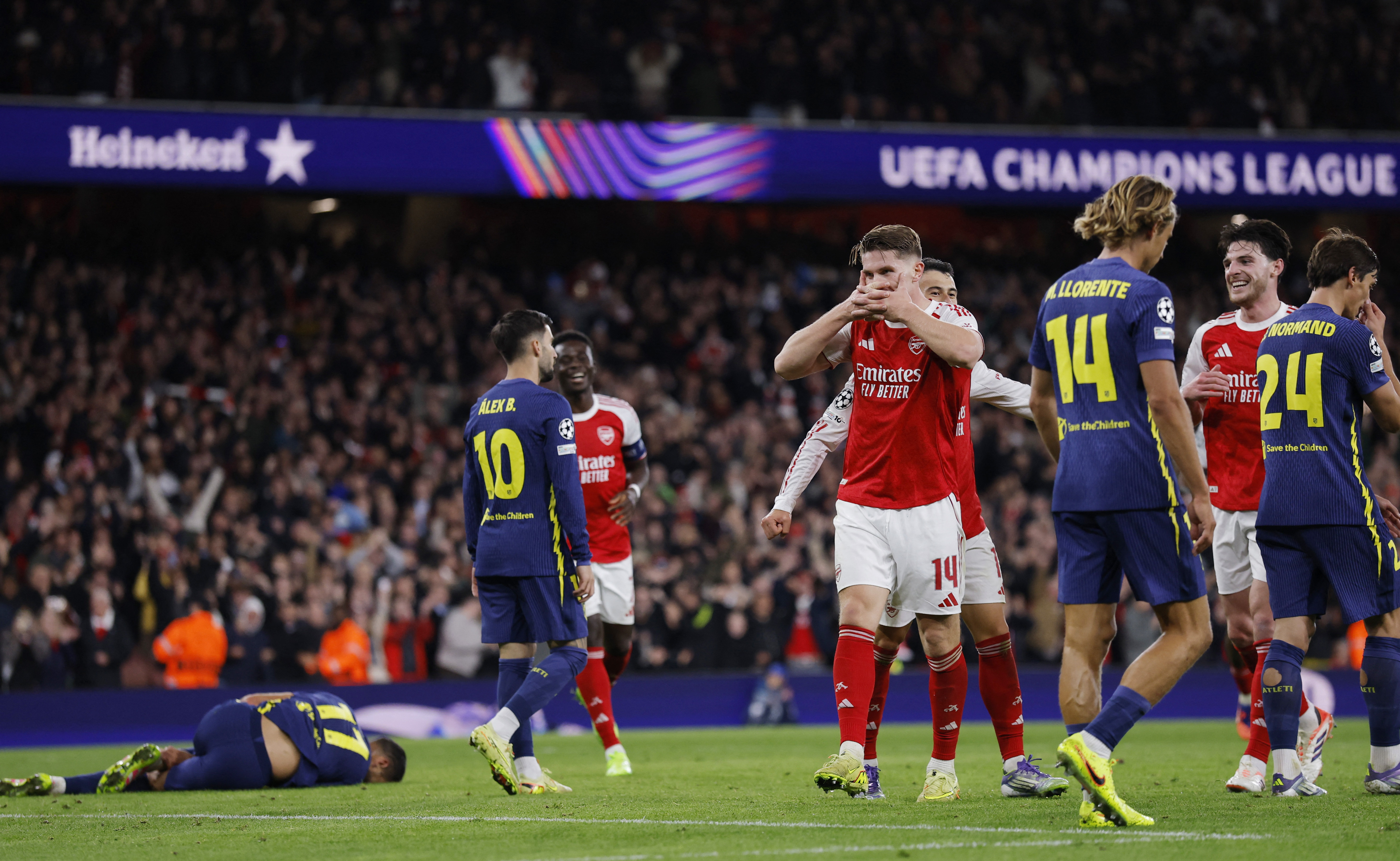 Soccer Football - UEFA Champions League - Arsenal v Atletico Madrid - Emirates Stadium, London, Britain - October 21, 2025 Arsenal's Viktor Gyokeres celebrates scoring their third goal Action Images via Reuters/Andrew Couldridge