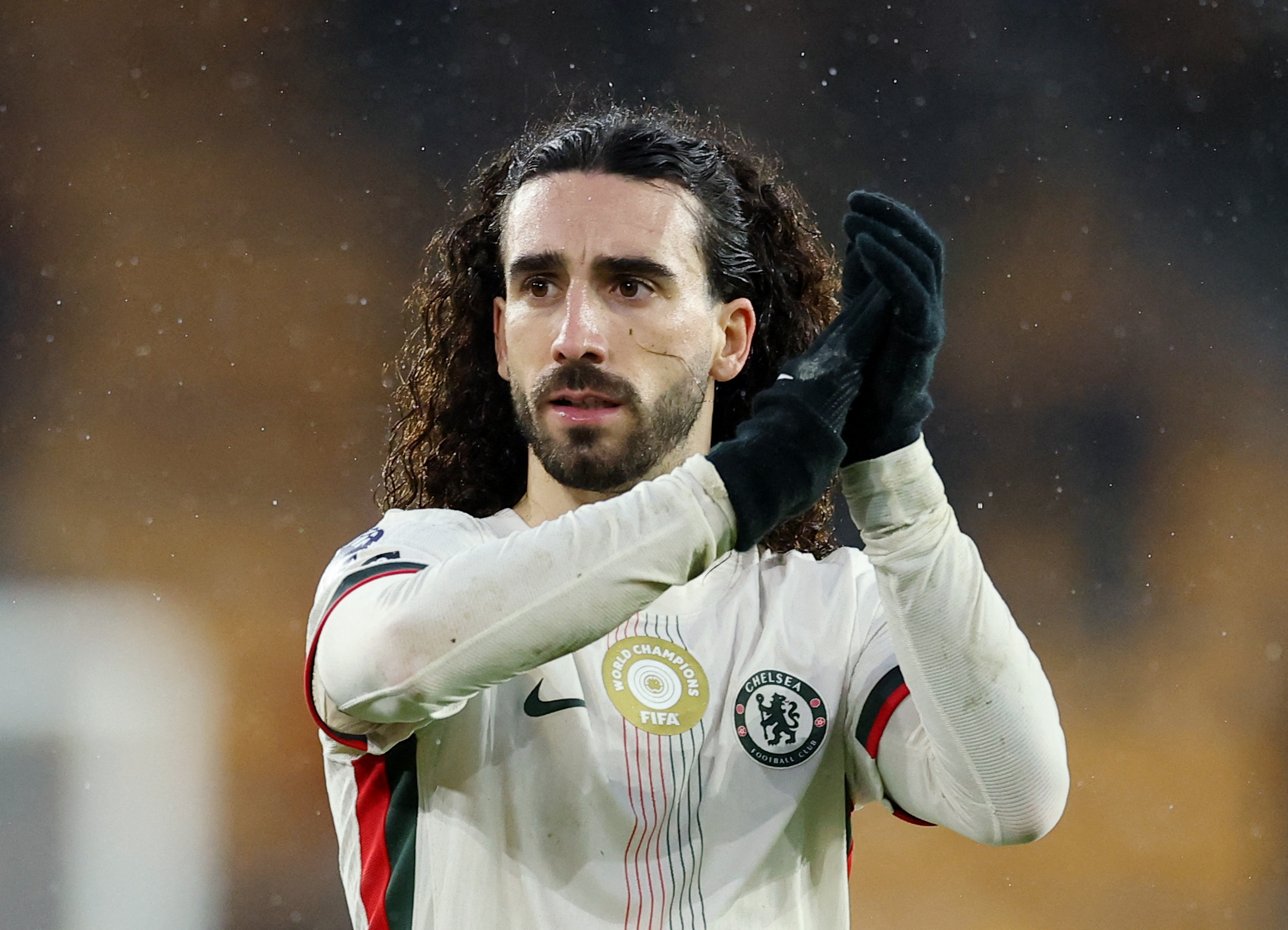 Soccer Football - Premier League - Wolverhampton Wanderers v Chelsea - Molineux Stadium, Wolverhampton, Britain - February 7, 2026 Chelsea's Marc Cucurella celebrates after the match Action Images via Reuters/Andrew Boyers EDITORIAL USE ONLY. NO USE WITH UNAUTHORIZED AUDIO, VIDEO, DATA, FIXTURE LISTS, CLUB/LEAGUE LOGOS OR 'LIVE' SERVICES. ONLINE IN-MATCH USE LIMITED TO 120 IMAGES, NO VIDEO EMULATION. NO USE IN BETTING, GAMES OR SINGLE CLUB/LEAGUE/PLAYER PUBLICATIONS. PLEASE CONTACT YOUR ACCOUNT REPRESENTATIVE FOR FURTHER DETAILS..