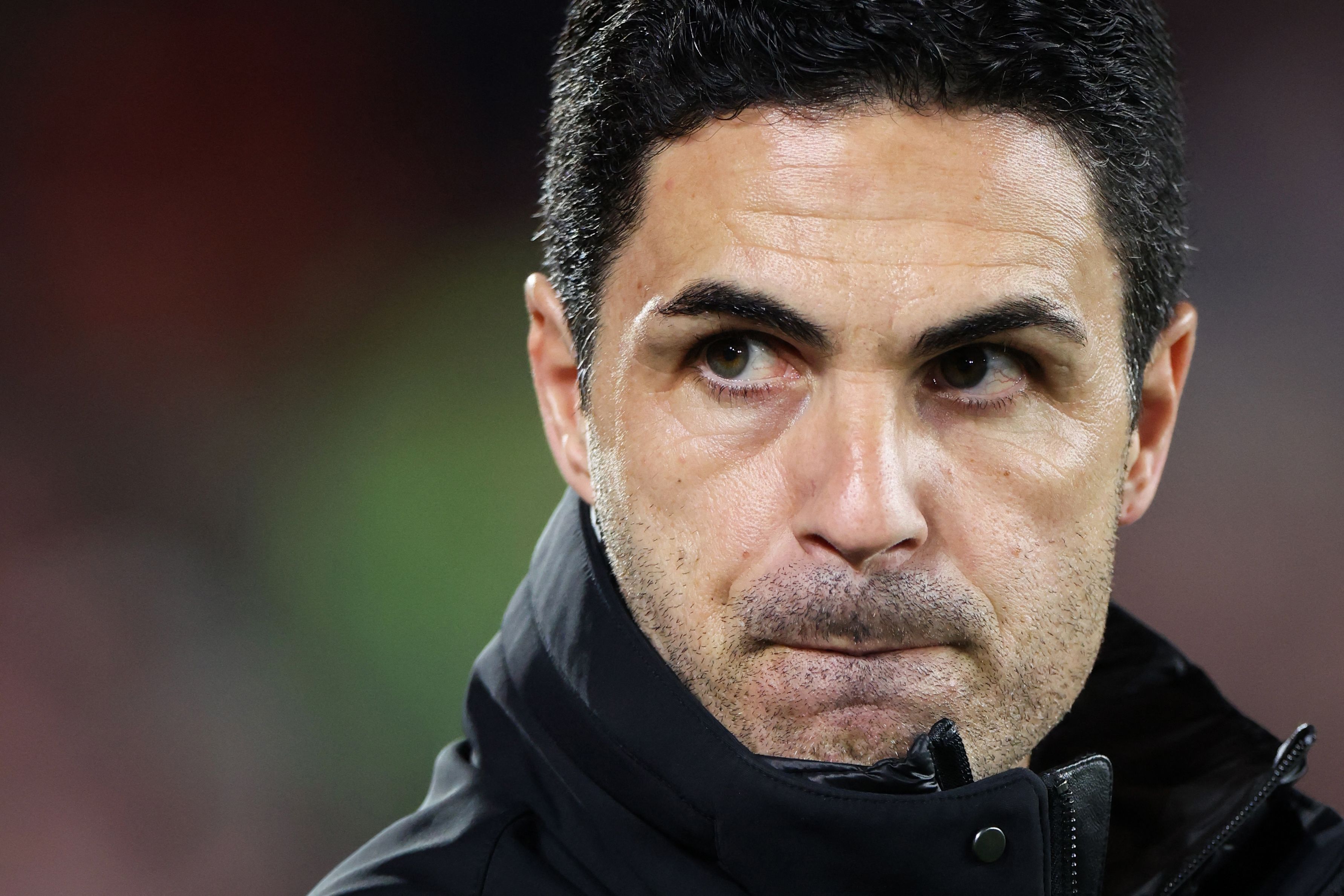 Arsenal's Spanish manager Mikel Arteta reacts prior to the English Premier League football match between Nottingham Forest and Arsenal at The City Ground in Nottingham, central England, on February 26, 2025. (Photo by Darren Staples / AFP) / RESTRICTED TO EDITORIAL USE. No use with unauthorized audio, video, data, fixture lists, club/league logos or 'live' services. Online in-match use limited to 120 images. An additional 40 images may be used in extra time. No video emulation. Social media in-match use limited to 120 images. An additional 40 images may be used in extra time. No use in betting publications, games or single club/league/player publications. / ALTERNATIVE CROP