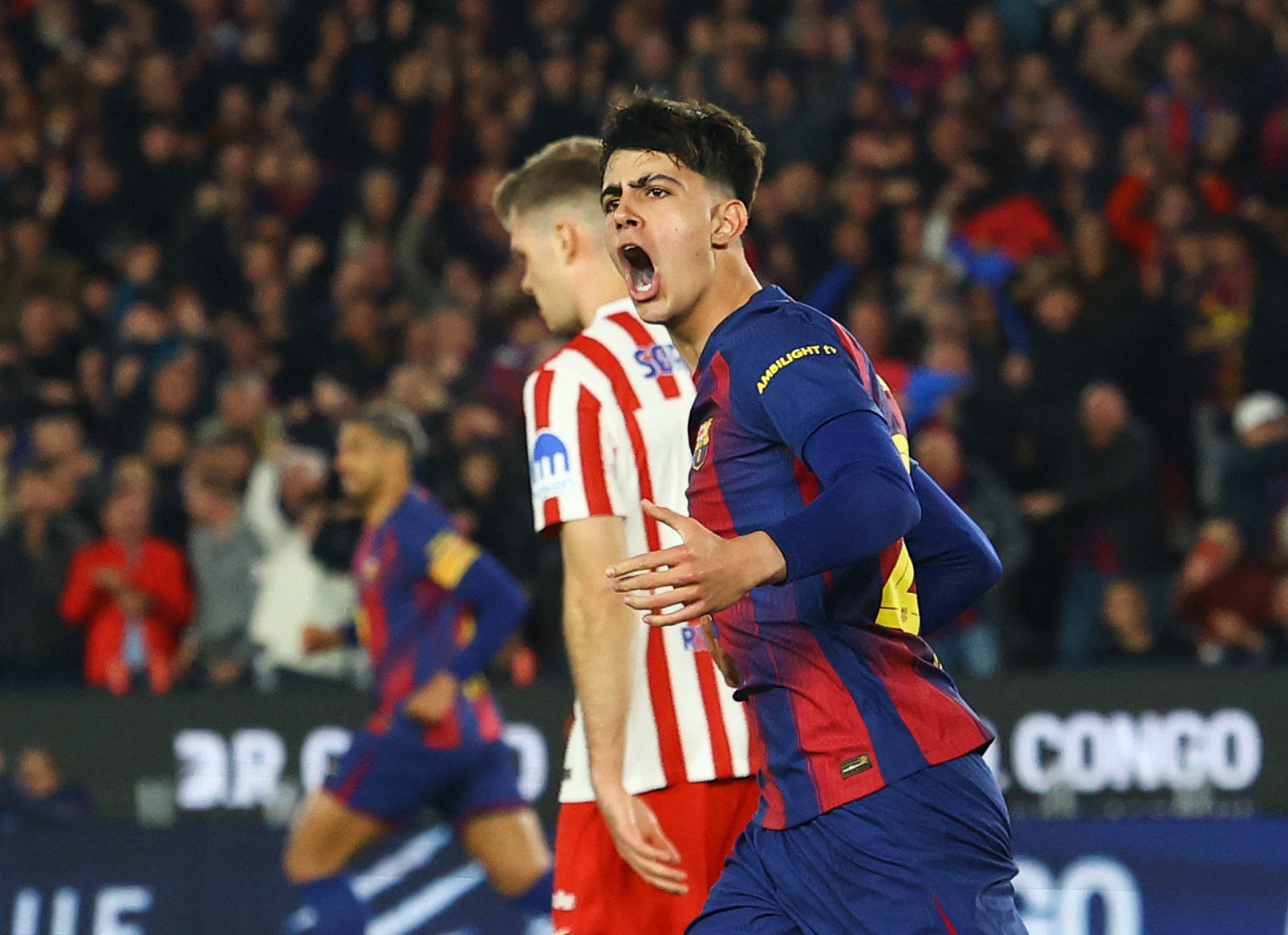 Soccer Football - Copa del Rey - Semi Final - Second Leg - FC Barcelona v Atletico Madrid - Spotify Camp Nou, Barcelona, Spain - March 3, 2026 FC Barcelona's Marc Bernal celebrates scoring their third goal REUTERS/Albert Gea