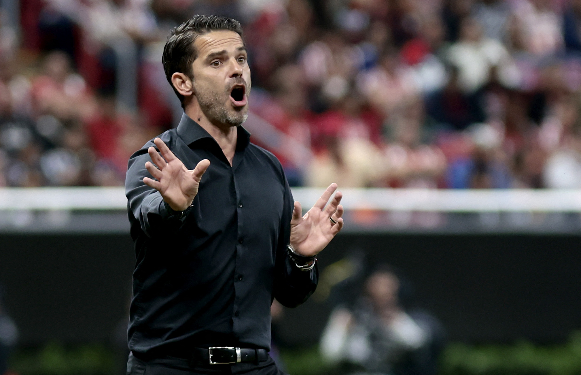 Guadalajara's Argentine coach Fernando Gago gestures during the Liga MX Apertura football league match between Guadalajara and Monterrey, at the Akron stadium, in Zapopan, Jalisco State, Mexico, on September 28, 2024 (Photo by ULISES RUIZ / AFP)