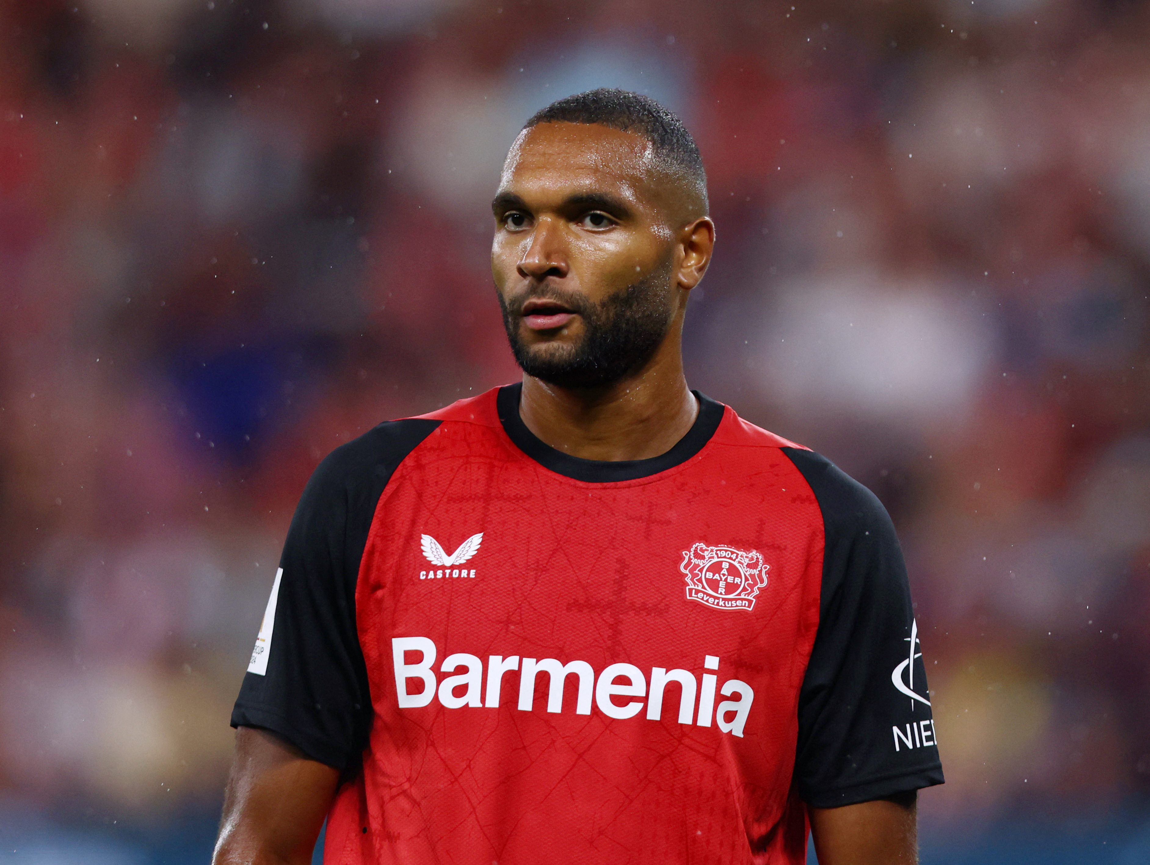 Soccer Football - DFL Supercup - Bayer Leverkusen v VfB Stuttgart - BayArena, Leverkusen, Germany - August 17, 2024  Bayer Leverkusen's Jonathan Tah reacts REUTERS/Thilo Schmuelgen DFL REGULATIONS PROHIBIT ANY USE OF PHOTOGRAPHS AS IMAGE SEQUENCES AND/OR QUASI-VIDEO.