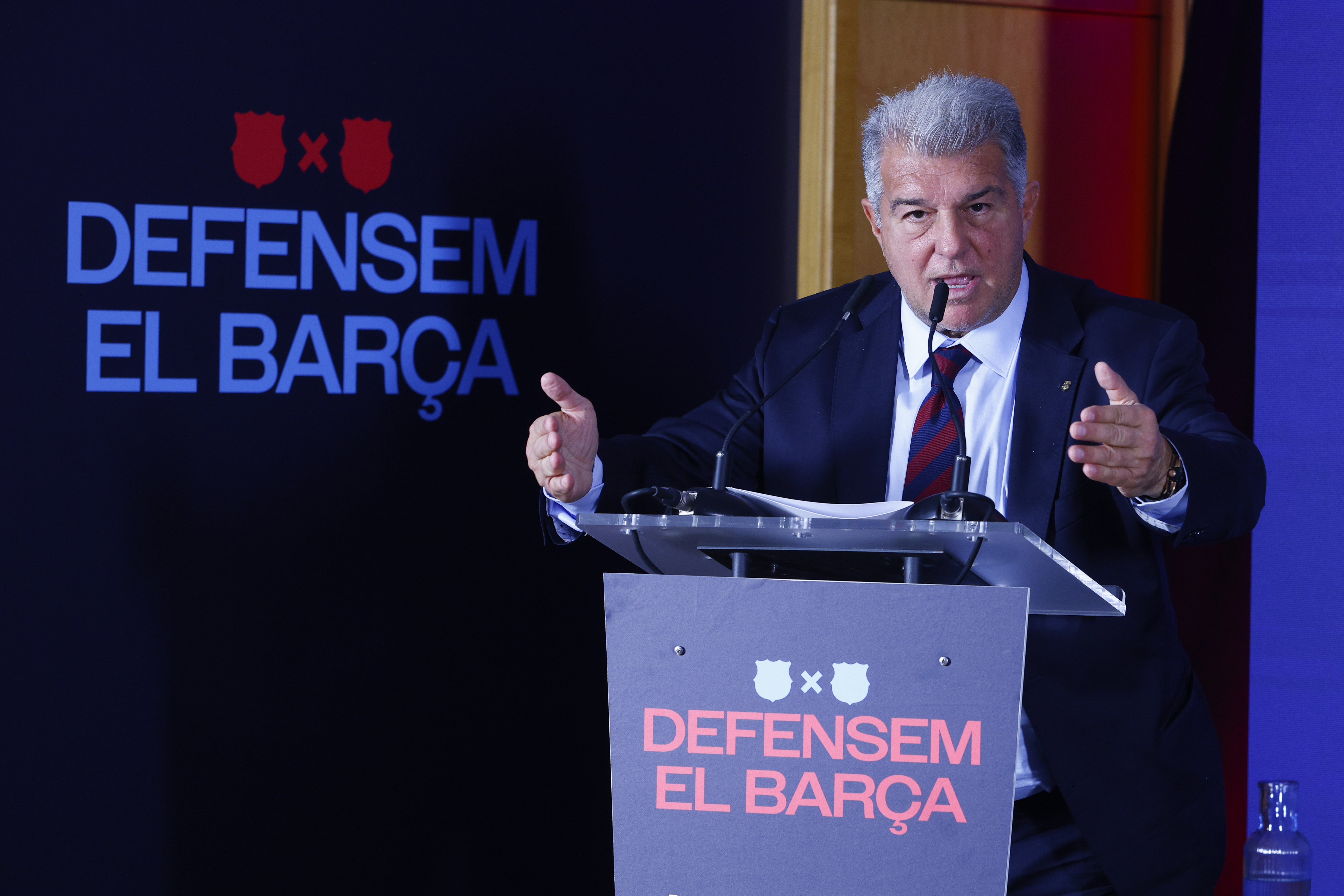 GRAFCAT9368. BARCELONA, 06/03/2026.- El abogado Joan Laporta durante la presentación oficial de su candidatura a la presidencia del FC Barcelona, cargo del que dimitió para presentarse a la reelección hace un mes. EFE/Quique García
