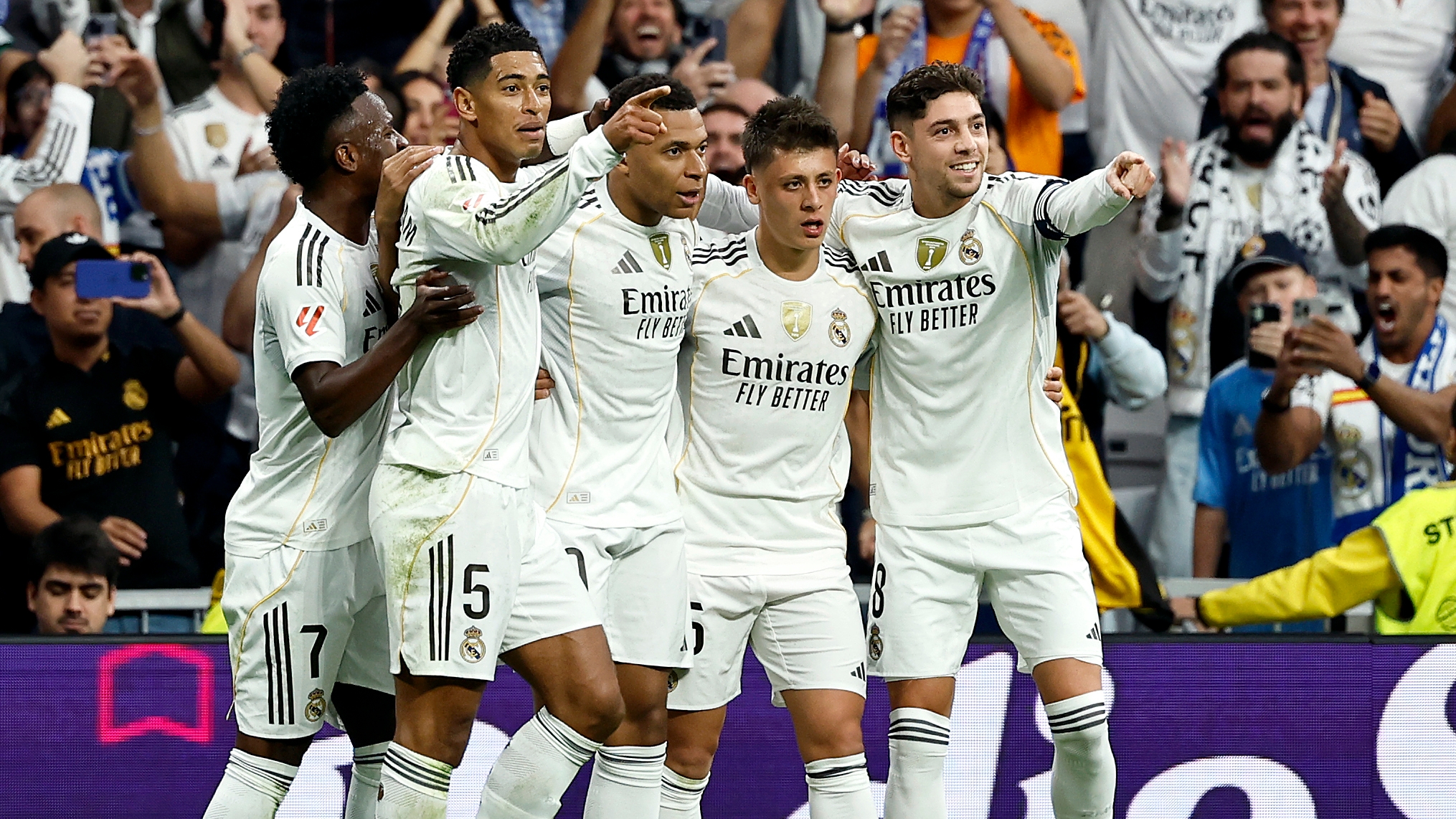 26/10/25 PARTIDO PRIMERA DIVISION 
REAL MADRID - BARCELONA 
ALEGRIA GOL ANULADO KYLIAN MBAPPE 
JUDE BELLINGHAM ARDA GULER VINICIUS JR FEDE VALVERDE