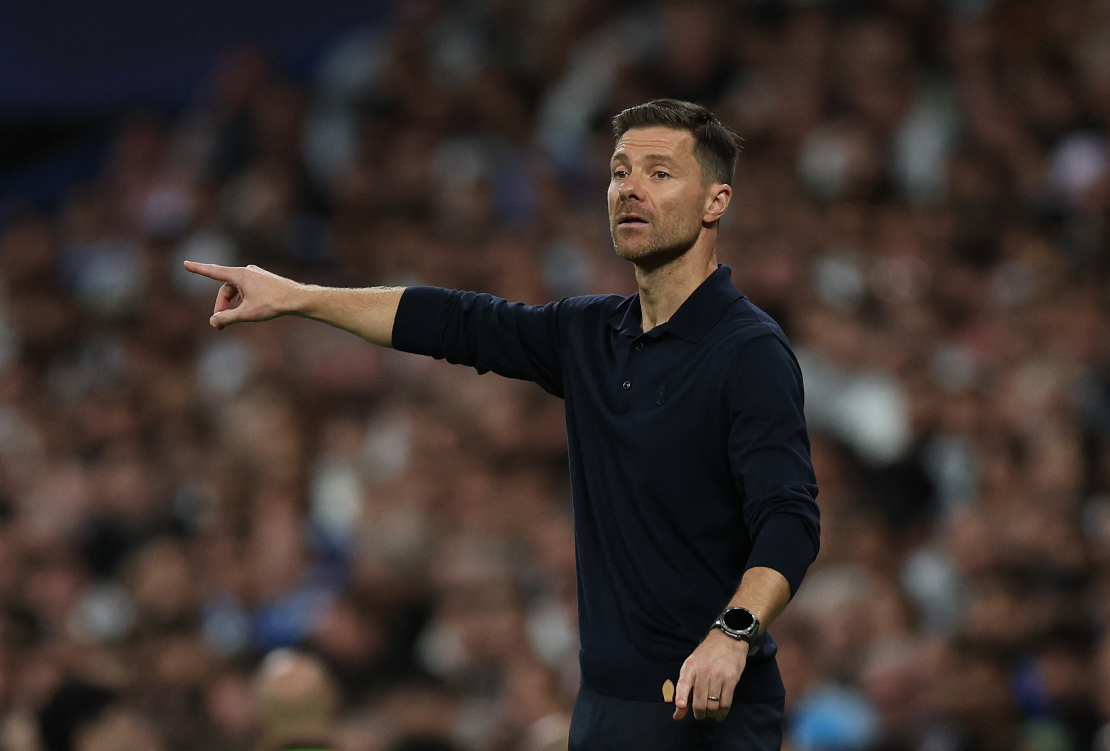 Soccer Football - UEFA Champions League - Real Madrid v Juventus - Santiago Bernabeu, Madrid, Spain - October 22, 2025 Real Madrid coach Xabi Alonso reacts REUTERS/Violeta Santos Moura