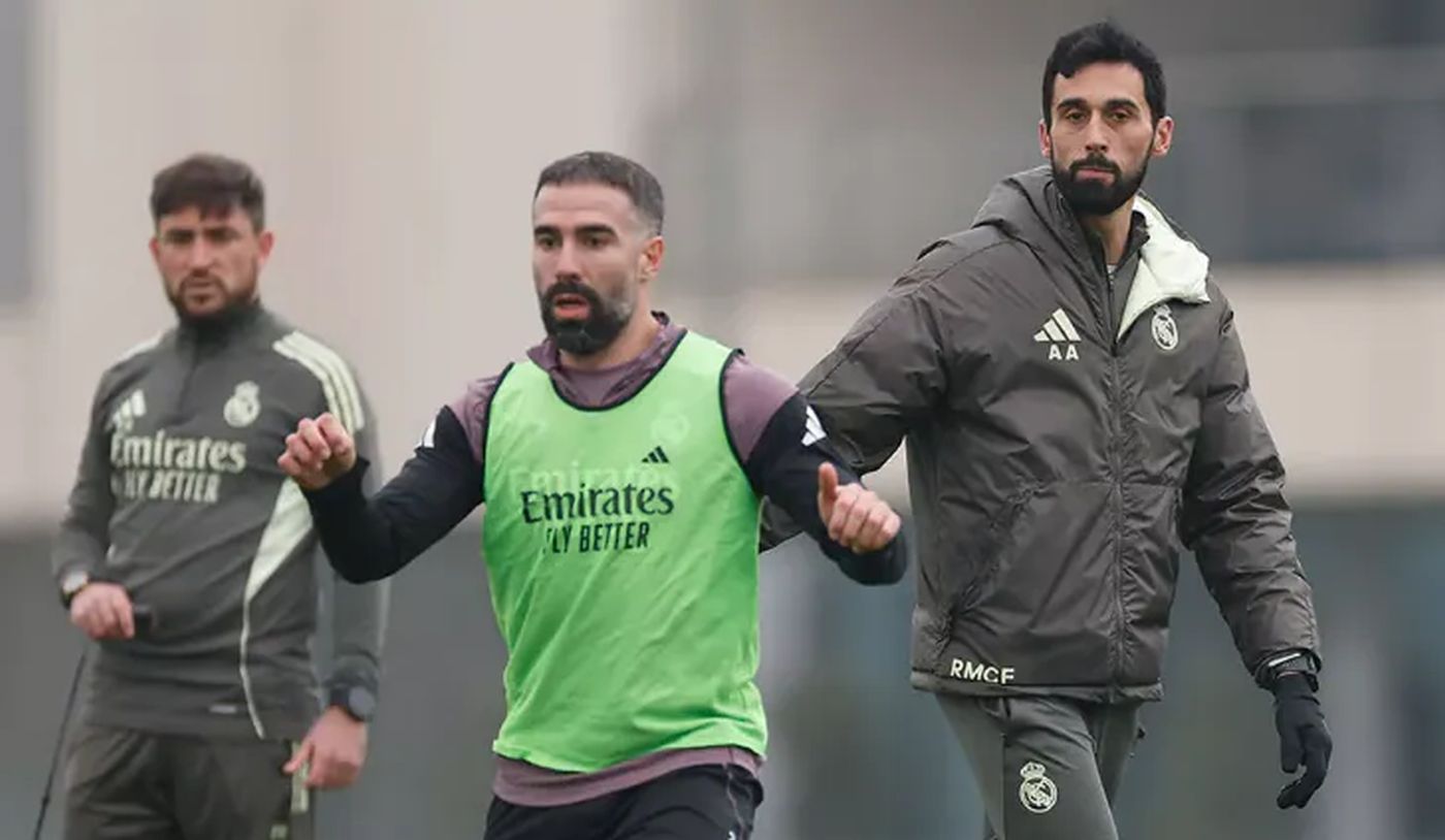 Carvajal y Arbeloa, en un entrenamiento.