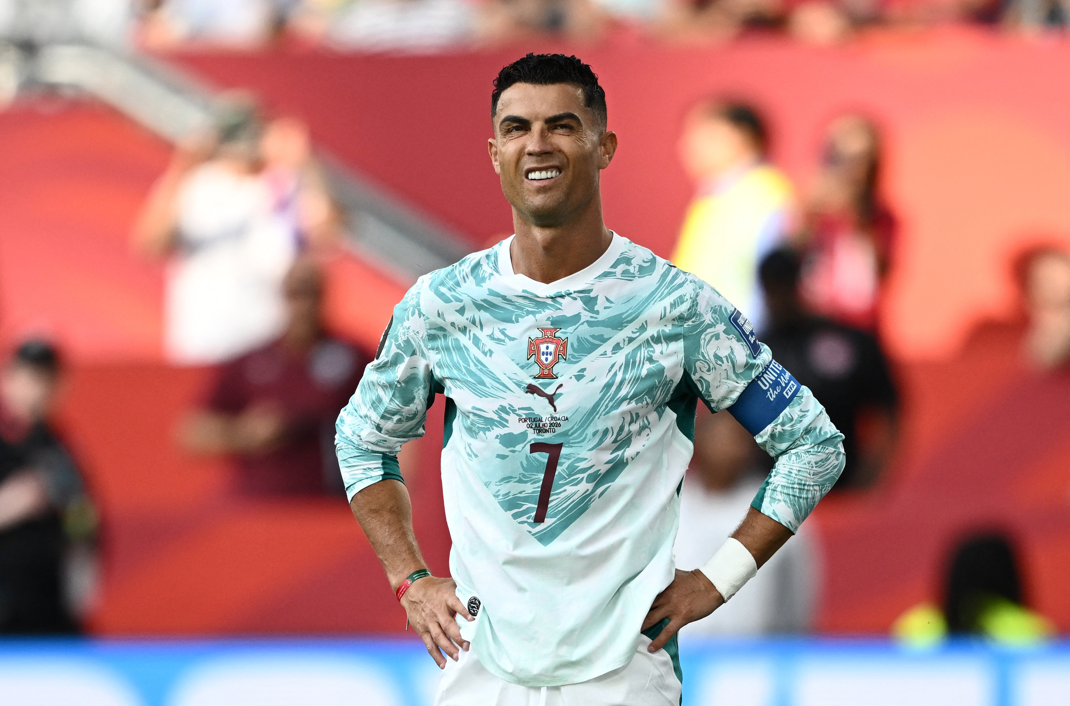 Soccer Football - FIFA World Cup 2026 - Round of 32 - Portugal v Croatia - Toronto Stadium, Toronto, Canada - July 2, 2026 Portugal's Cristiano Ronaldo reacts REUTERS/Dylan Martinez