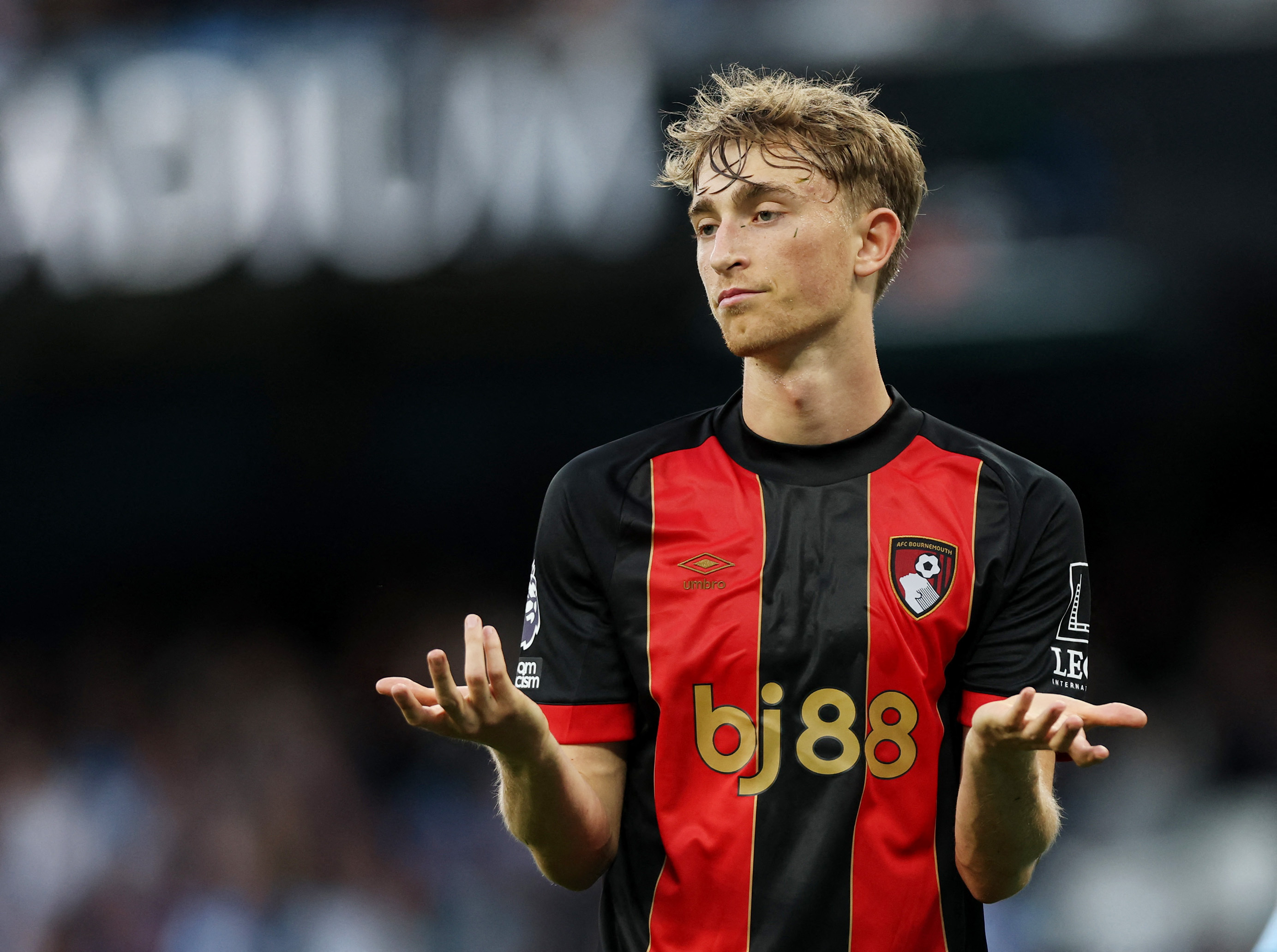 Soccer Football - Premier League - Manchester City v AFC Bournemouth - Etihad Stadium, Manchester, Britain - May 20, 2025 AFC Bournemouth's Dean Huijsen reacts Action Images via Reuters/Lee Smith EDITORIAL USE ONLY. NO USE WITH UNAUTHORIZED AUDIO, VIDEO, DATA, FIXTURE LISTS, CLUB/LEAGUE LOGOS OR 'LIVE' SERVICES. ONLINE IN-MATCH USE LIMITED TO 120 IMAGES, NO VIDEO EMULATION. NO USE IN BETTING, GAMES OR SINGLE CLUB/LEAGUE/PLAYER PUBLICATIONS. PLEASE CONTACT YOUR ACCOUNT REPRESENTATIVE FOR FURTHER DETAILS..