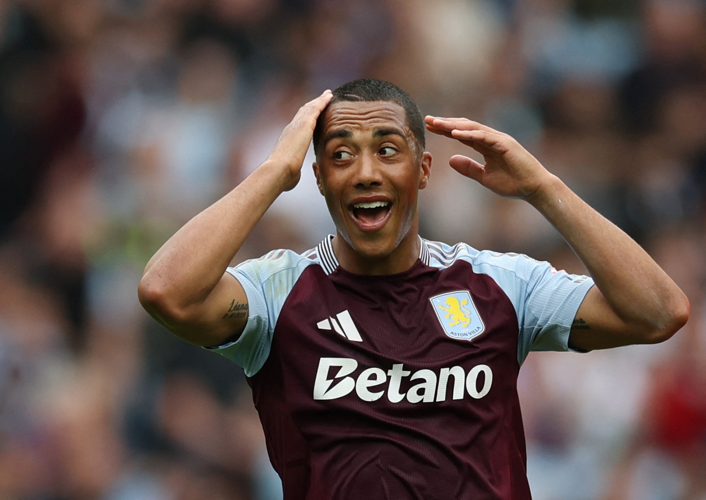 Soccer Football - Premier League - Aston Villa v Fulham - Villa Park, Birmingham, Britain - May 3, 2025 Aston Villa's Youri Tielemans reacts Action Images via Reuters/Paul Childs EDITORIAL USE ONLY. NO USE WITH UNAUTHORIZED AUDIO, VIDEO, DATA, FIXTURE LISTS, CLUB/LEAGUE LOGOS OR 'LIVE' SERVICES. ONLINE IN-MATCH USE LIMITED TO 120 IMAGES, NO VIDEO EMULATION. NO USE IN BETTING, GAMES OR SINGLE CLUB/LEAGUE/PLAYER PUBLICATIONS. PLEASE CONTACT YOUR ACCOUNT REPRESENTATIVE FOR FURTHER DETAILS..