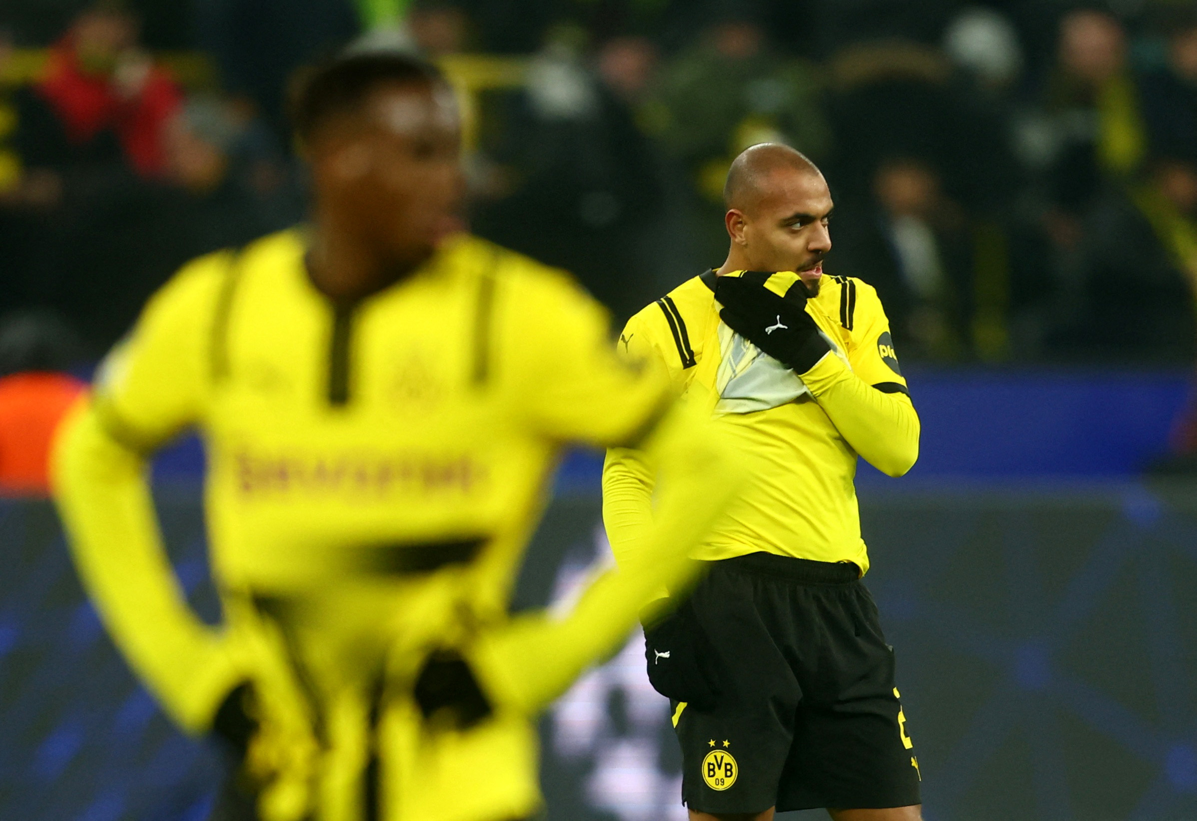 Soccer Football - Champions League - Borussia Dortmund v FC Barcelona - Signal Iduna Park, Dortmund, Germany - December 11, 2024 Borussia Dortmund's Donyell Malen looks dejected after the match REUTERS/Leon Kuegeler