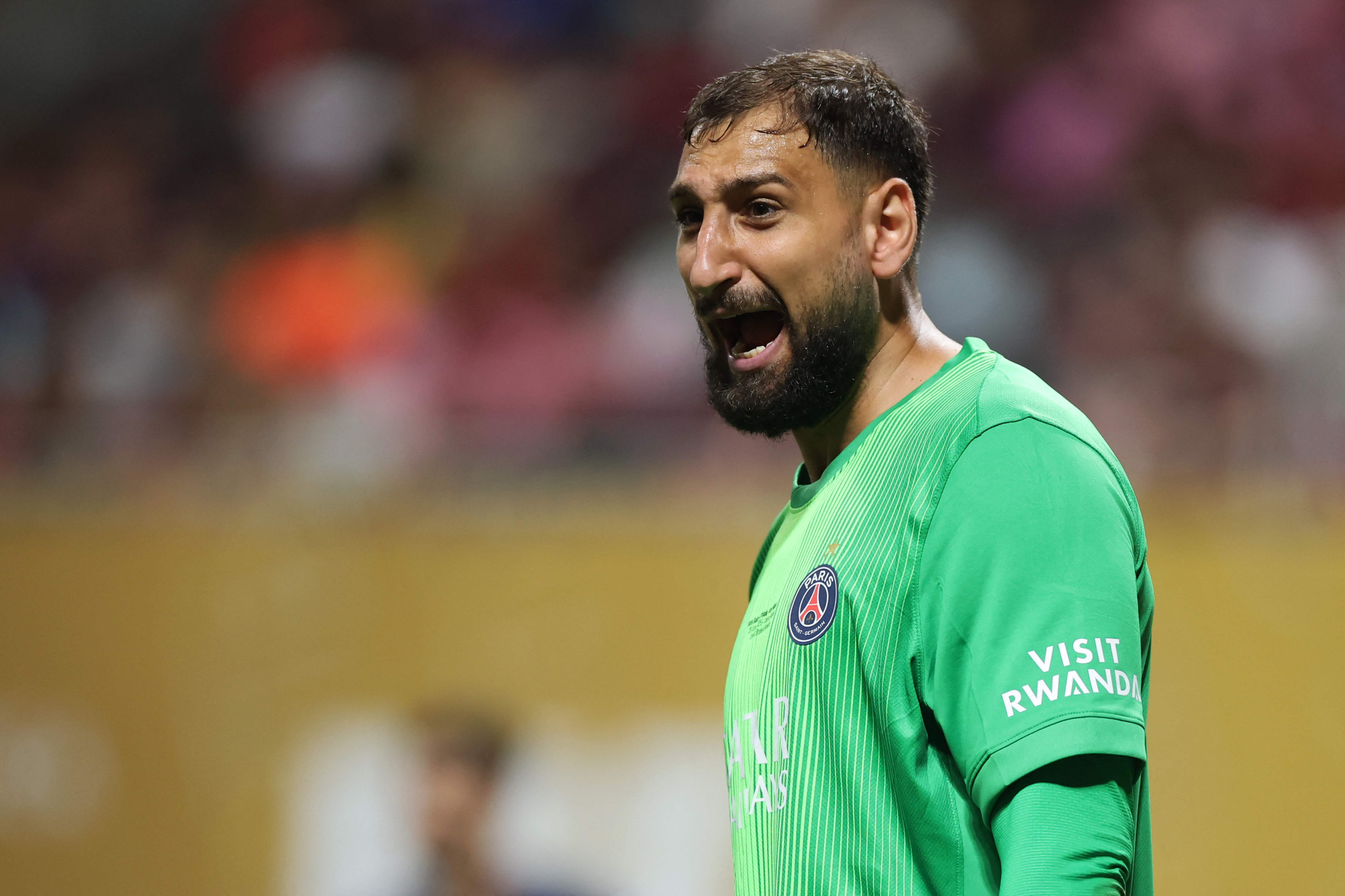 ATLANTA, GEORGIA - JUNE 29: Gianluigi Donnarumma #1 of Paris Saint-Germain reacts during the FIFA Club World Cup 2025 round of 16 match between Paris Saint-Germain and Inter Miami CF at Mercedes-Benz Stadium on June 29, 2025 in Atlanta, Georgia.   Alex Grimm/Getty Images/AFP (Photo by ALEX GRIMM / GETTY IMAGES NORTH AMERICA / Getty Images via AFP)