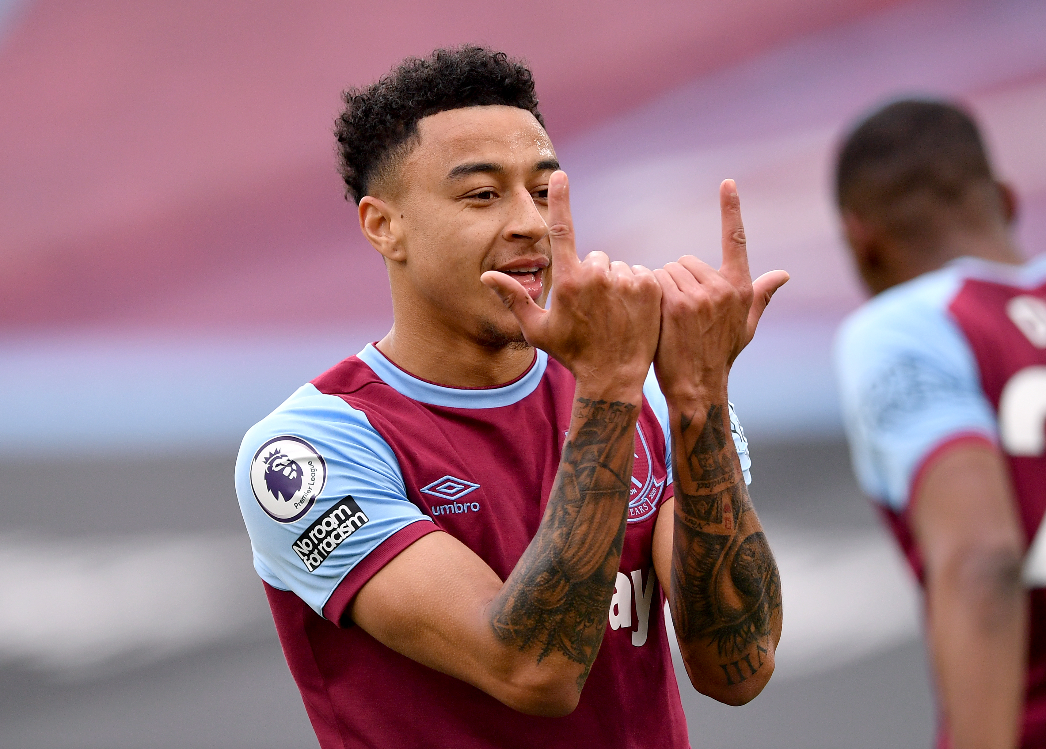 West Ham United's Jesse Lingard celebrates scoring their side's first goal of the game during the Premier League match at the London Stadium, London. Picture date: Sunday March 21, 2021. (Photo by Justin Tallis/PA Images via Getty Images)
