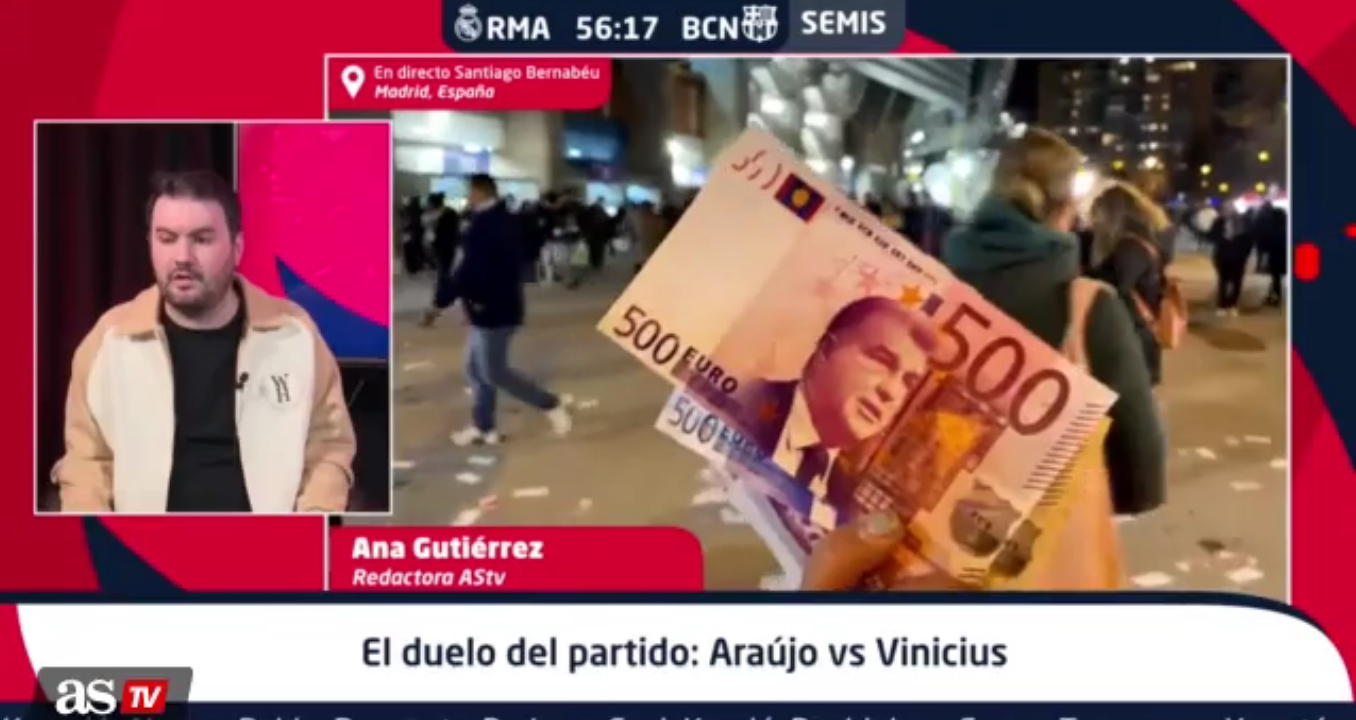 El Bernabéu se llena de billetes de 500 euros con la cara de Laporta