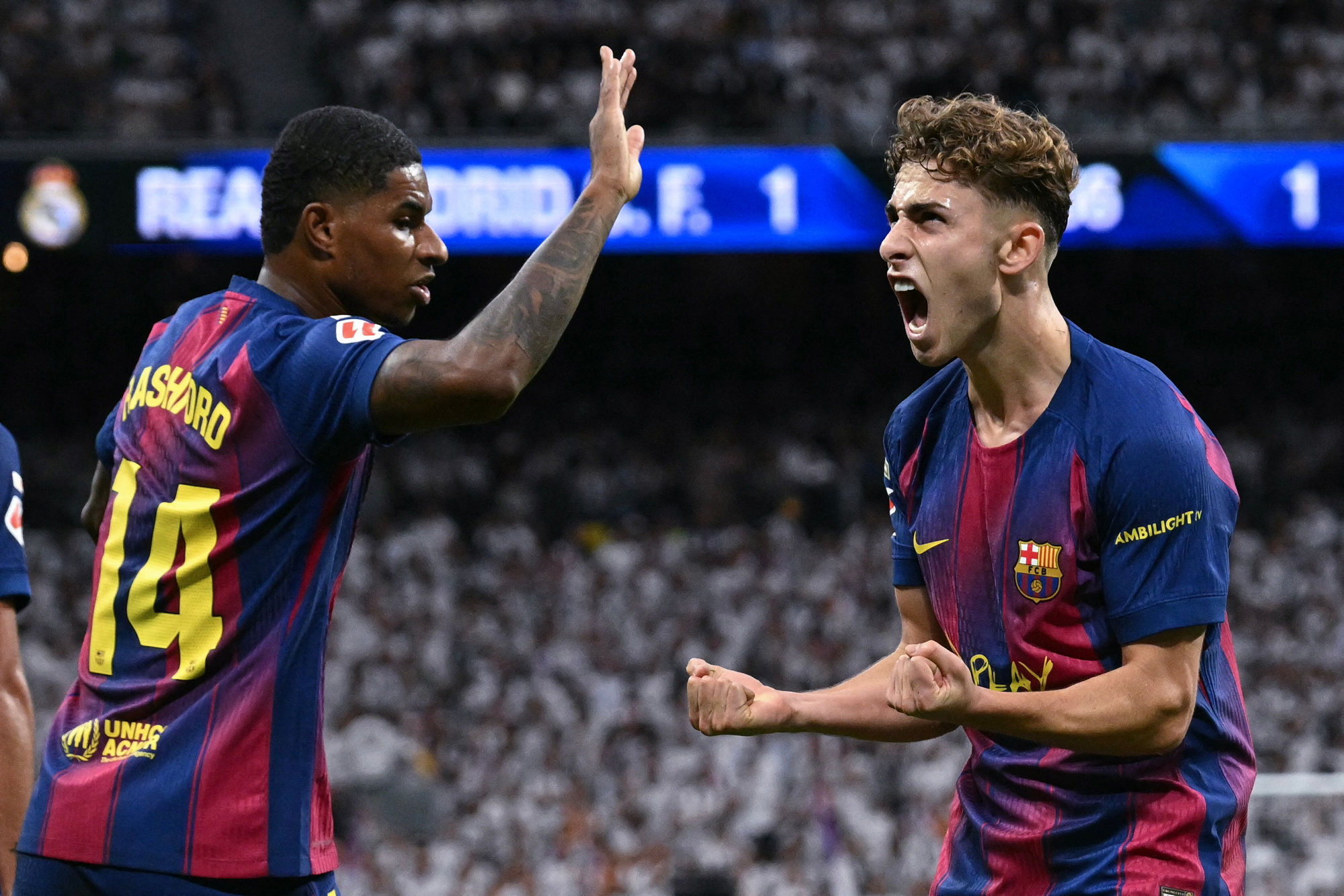 Fermín celebra el 1-1 al Real Madrid. 