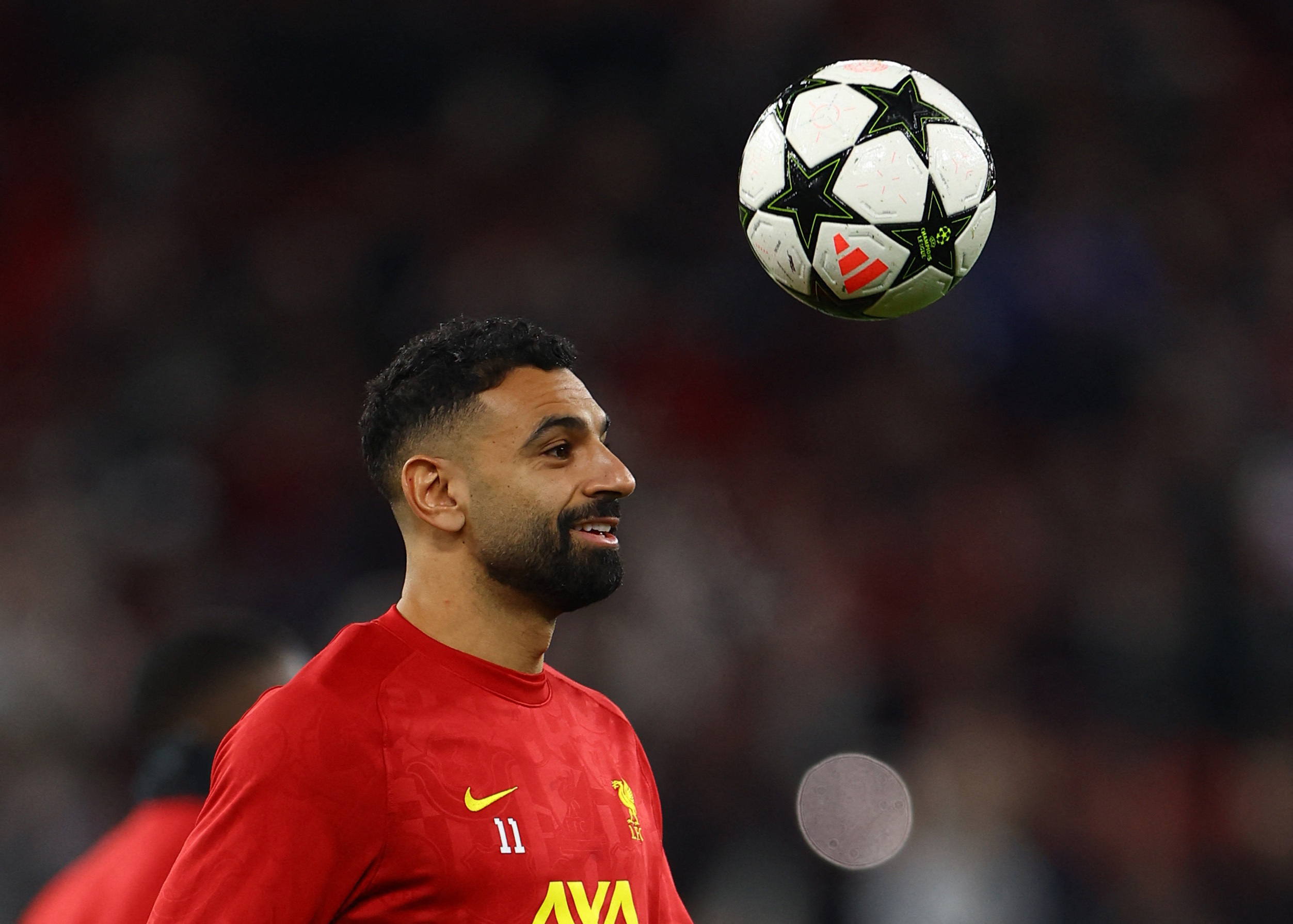 Soccer Football - Champions League - Liverpool v Real Madrid - Anfield, Liverpool, Britain - November 27, 2024 Liverpool's Mohamed Salah during the warm up before the match REUTERS/Molly Darlington