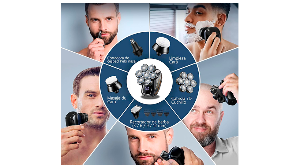 Sjpzwcrl Maquina de Afeitar Hombre Electrica: Afeitadora Cabeza Calvo  Profesional 8 Cabezales Maquinilla de Cortar Pelo para Calva Barba Nariz  Orejas Corporal