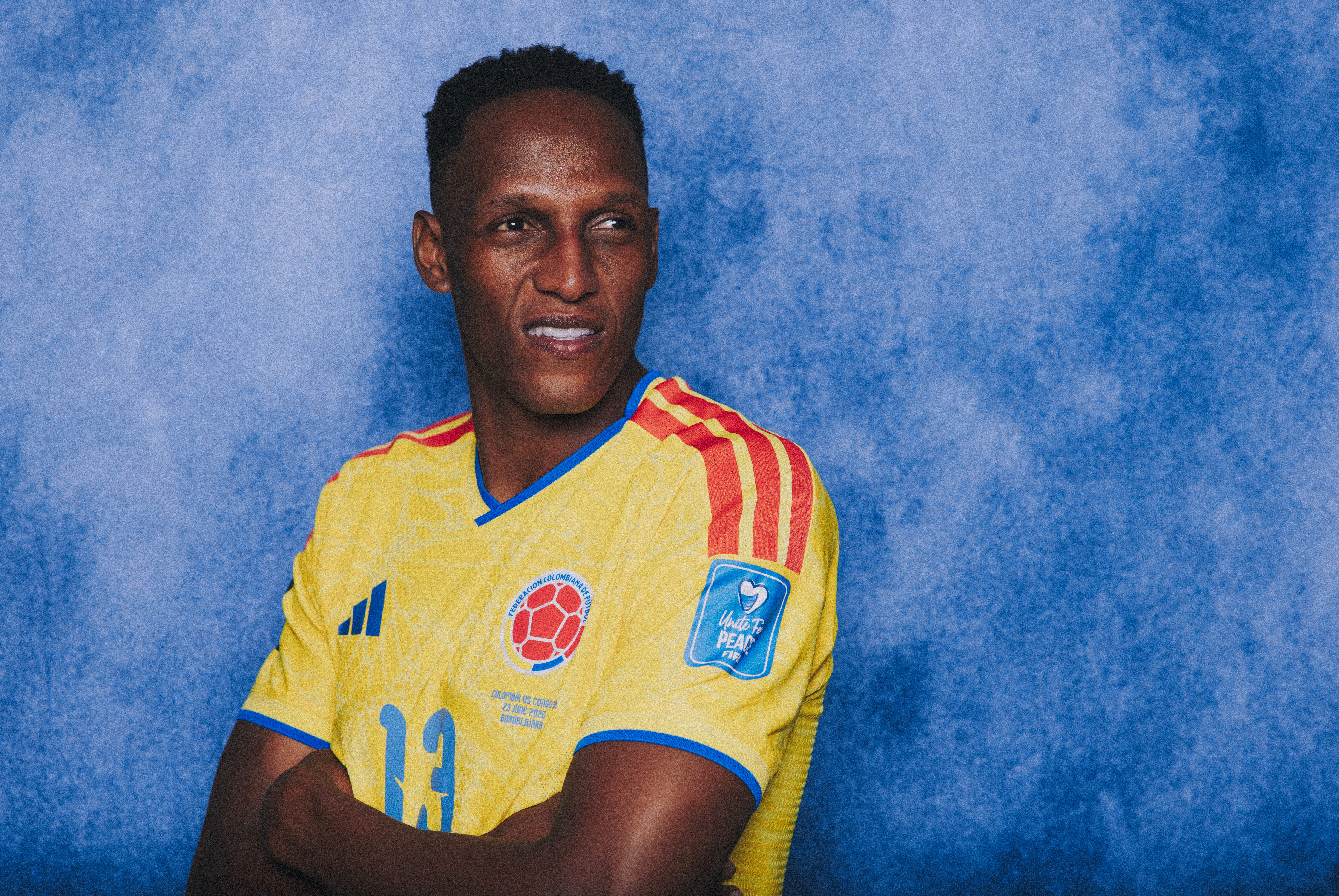 GUADALAJARA, MEXICO - JUNE 13: (EXCLUSIVE COVERAGE) (EDITOR'S NOTE: This image has been digitally altered.) Yerry Mina #13 of Colombia poses for a portrait during the official FIFA World Cup 2026 portrait session on June 13, 2026 in Guadalajara, Mexico. (Photo by Hector Vivas - FIFA/FIFA via Getty Images)