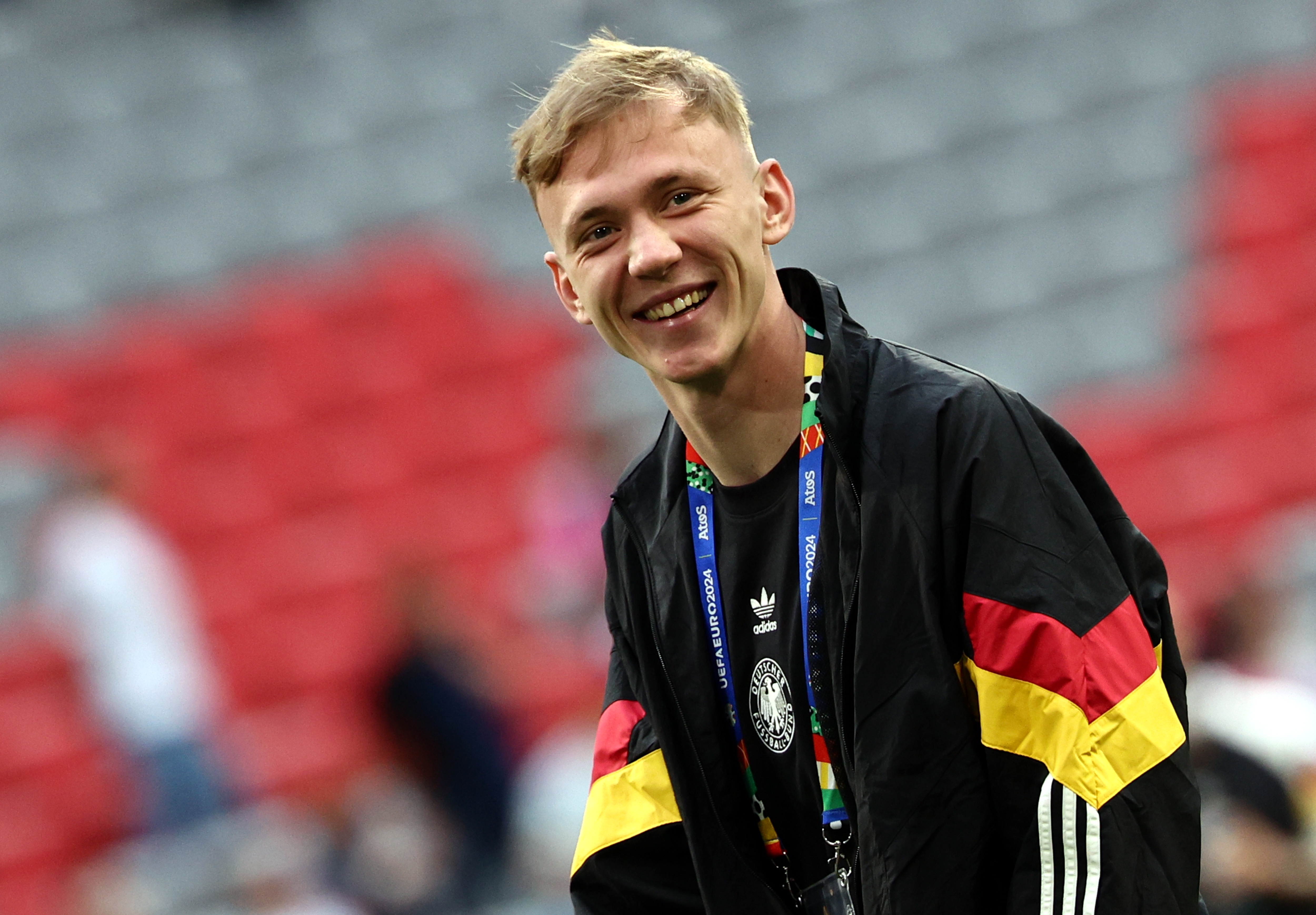 Munich (Germany), 14/06/2024.- Maximilian Beier of Germany reacts prior to the the UEFA EURO 2024 group A match between Germany and Scotland in Munich, Germany, 14 June 2024. (Alemania) EFE/EPA/ANNA SZILAGYI
