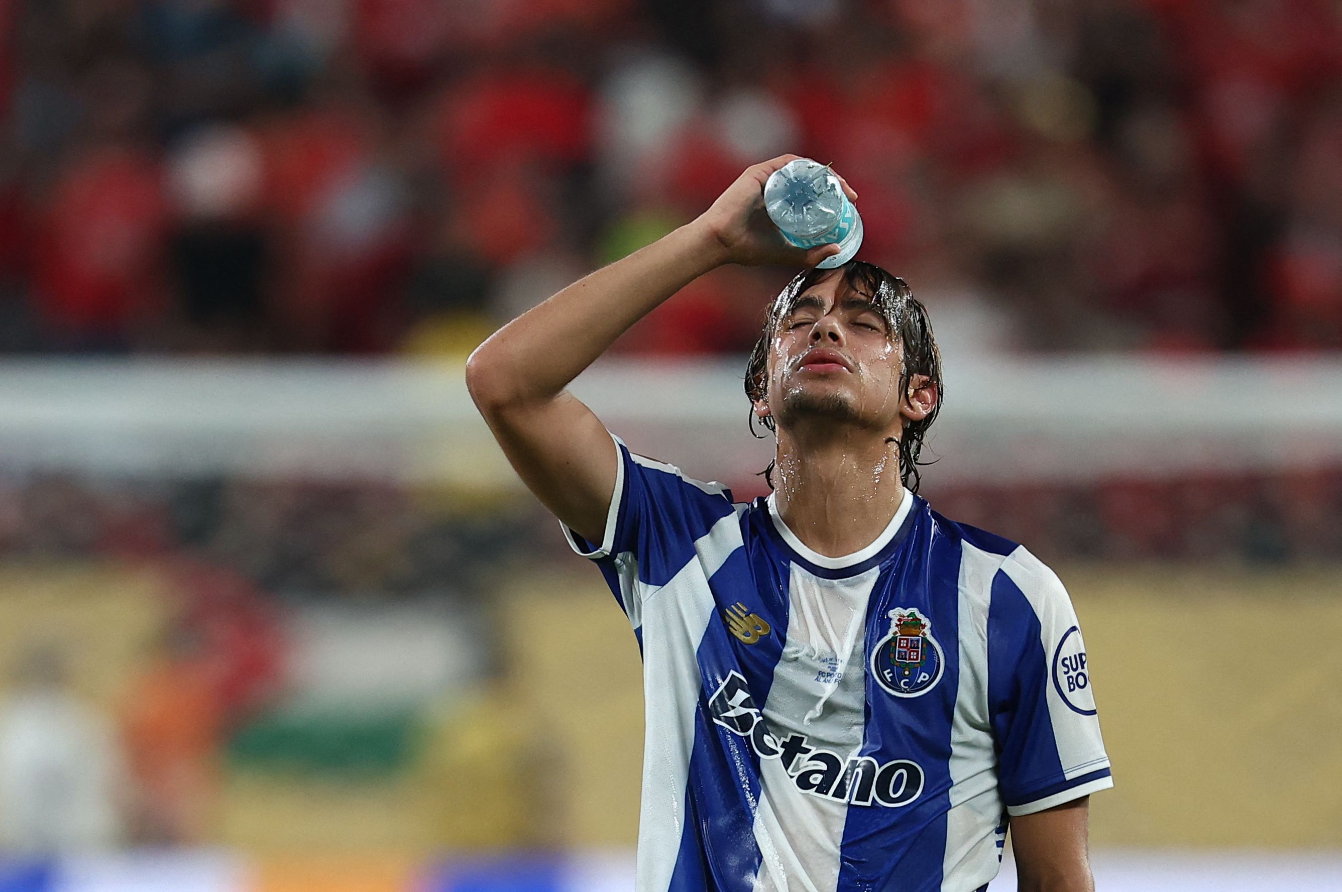 FC Porto's Portuguese midfielder #86 Rodrigo Mora reacts at the end of the FIFA Club World Cup 2025 Group A football match between Portugal's Porto FC and Egypt's Al-Ahly at the MetLife stadium in East Rutherford, New Jersey on June 23, 2025. (Photo by FRANCK FIFE / AFP)