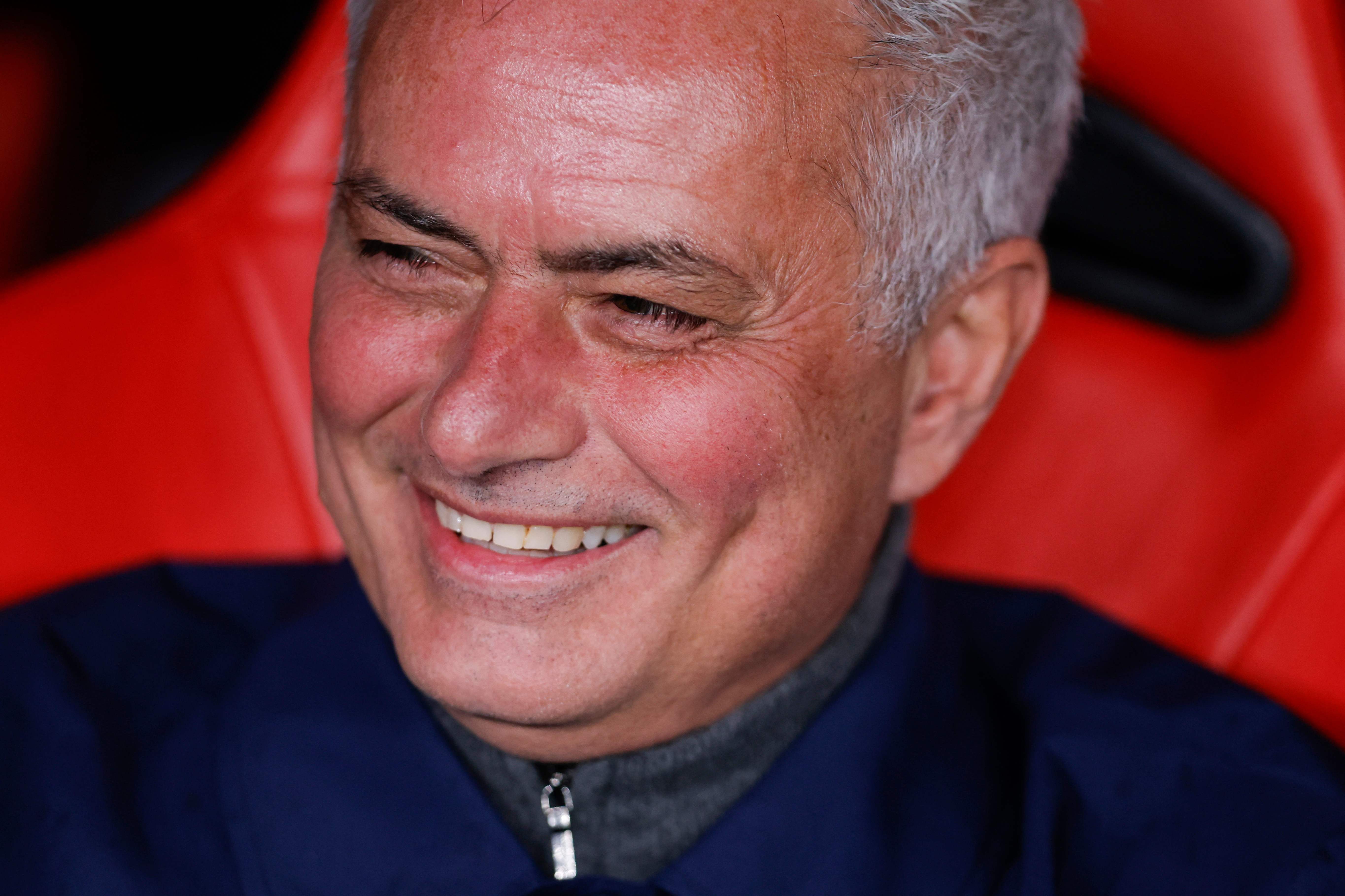 Benfica's Portuguese coach Jose Mourinho smiles ahead of the UEFA Champions League league phase day 8 football match between SL Benfica and Real Madrid CF at Estadio da Luz in Lisbon on January 28, 2026. (Photo by FILIPE AMORIM / AFP)