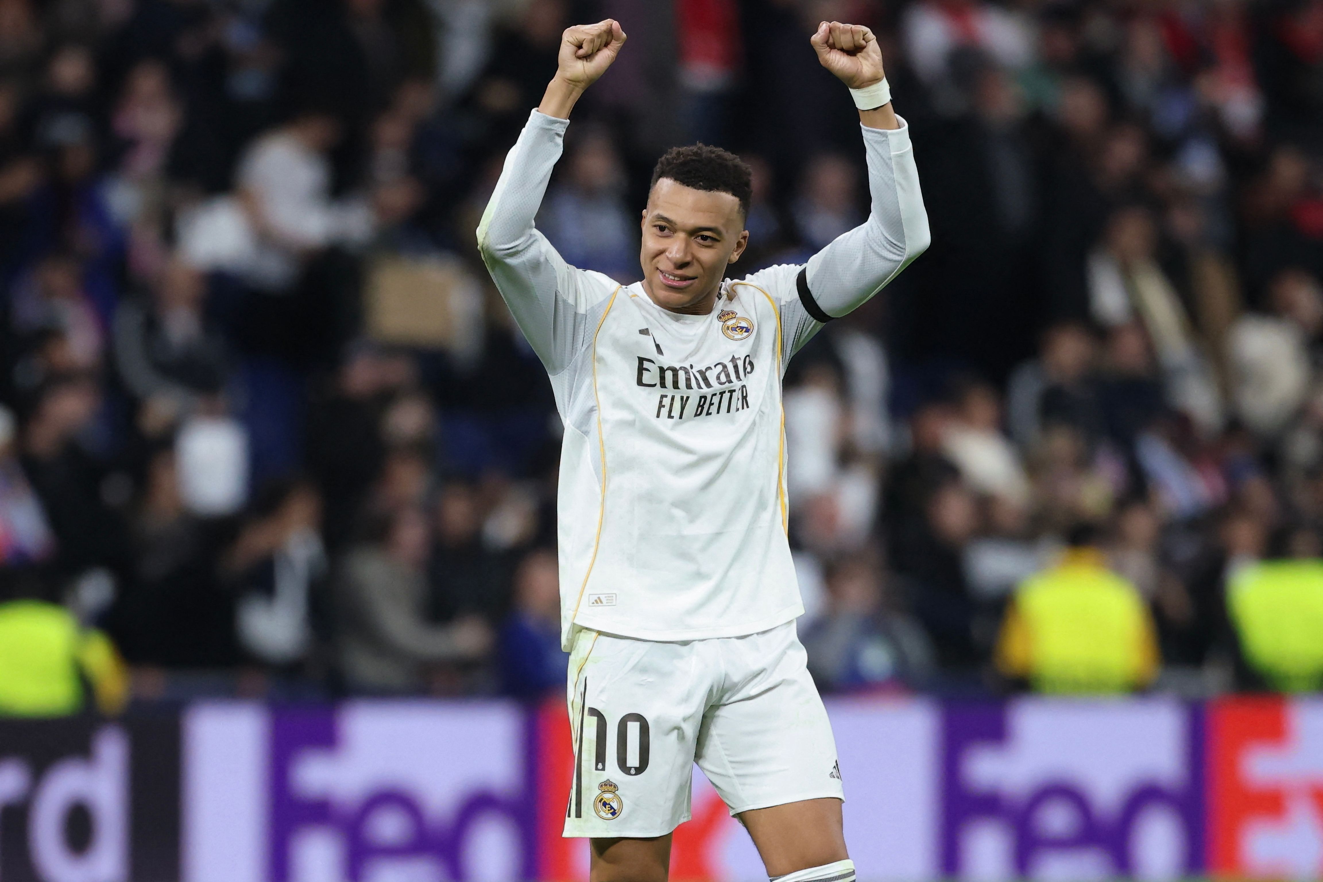 Real Madrid's French forward #10 Kylian Mbappe reacts after the UEFA Champions League league phase day 7 football match between Real Madrid CF and AS Monaco at Santiago Bernabeu Stadium in Madrid on January 20, 2026. (Photo by Thomas COEX / AFP)