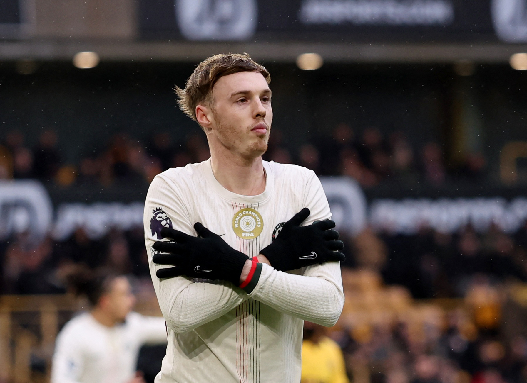Soccer Football - Premier League - Wolverhampton Wanderers v Chelsea - Molineux Stadium, Wolverhampton, Britain - February 7, 2026 Chelsea's Cole Palmer celebrates scoring their first goal REUTERS/Chris Radburn EDITORIAL USE ONLY. NO USE WITH UNAUTHORIZED AUDIO, VIDEO, DATA, FIXTURE LISTS, CLUB/LEAGUE LOGOS OR 'LIVE' SERVICES. ONLINE IN-MATCH USE LIMITED TO 120 IMAGES, NO VIDEO EMULATION. NO USE IN BETTING, GAMES OR SINGLE CLUB/LEAGUE/PLAYER PUBLICATIONS. PLEASE CONTACT YOUR ACCOUNT REPRESENTATIVE FOR FURTHER DETAILS..