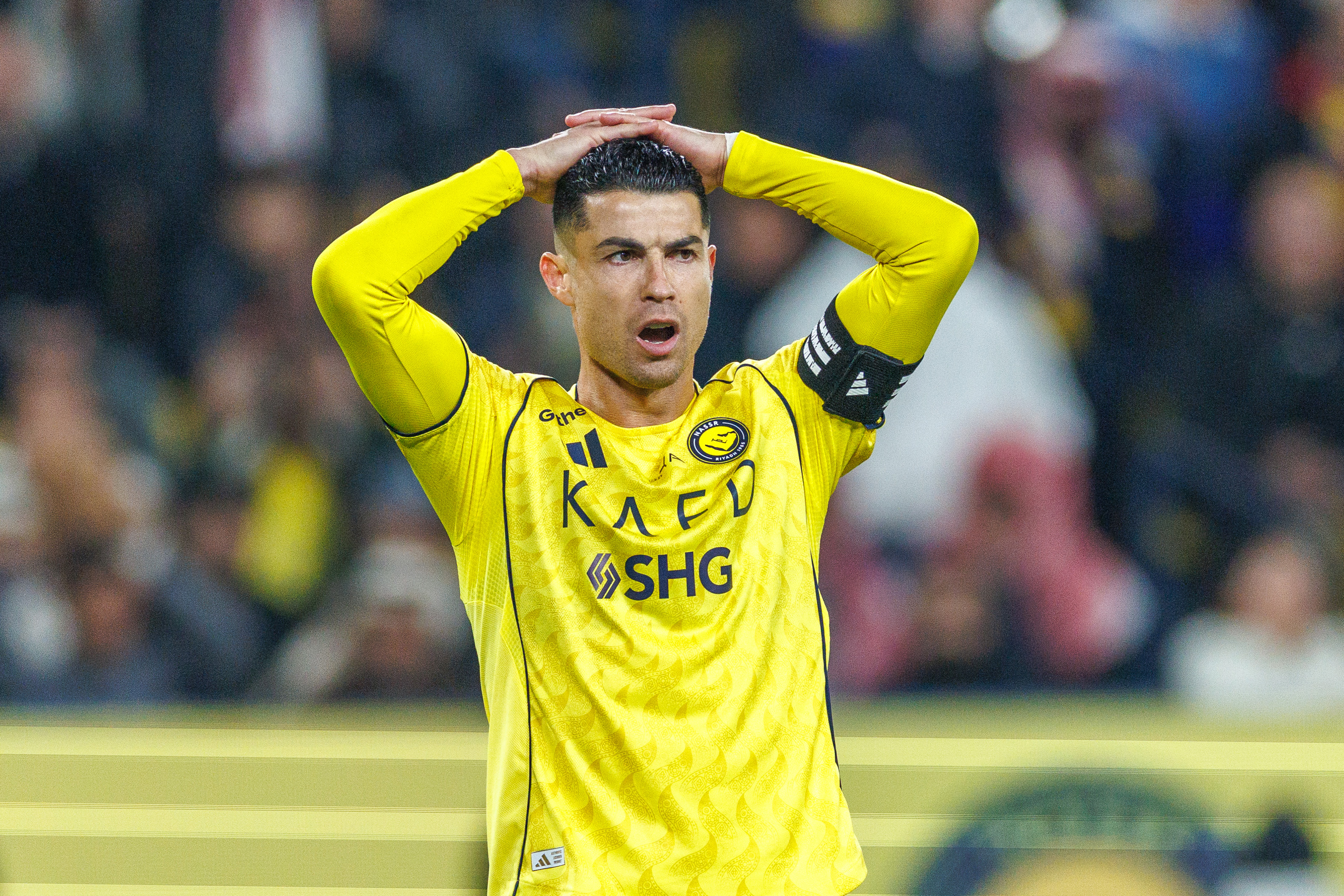 RIYADH, SAUDI ARABIA - JANUARY 26: Cristiano Ronaldo of team Al-Nassr FC during the Saudi Pro League game between Al Nassr and Al Taawoun at Al Awwal Park on January 26, 2026 in Riyadh, Saudi Arabia. (Photo by Abdullah Ahmed/Getty Images)
