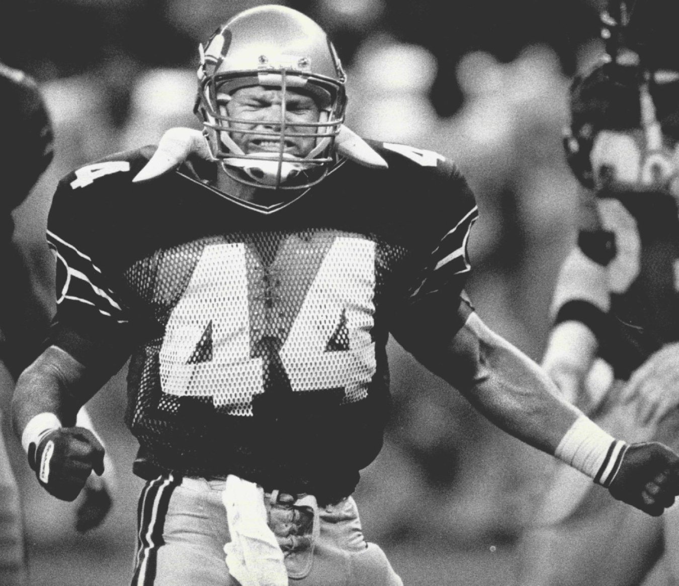 A close up of Brian Bosworth of the Seattle Seahawks as he looks on News  Photo - Getty Images