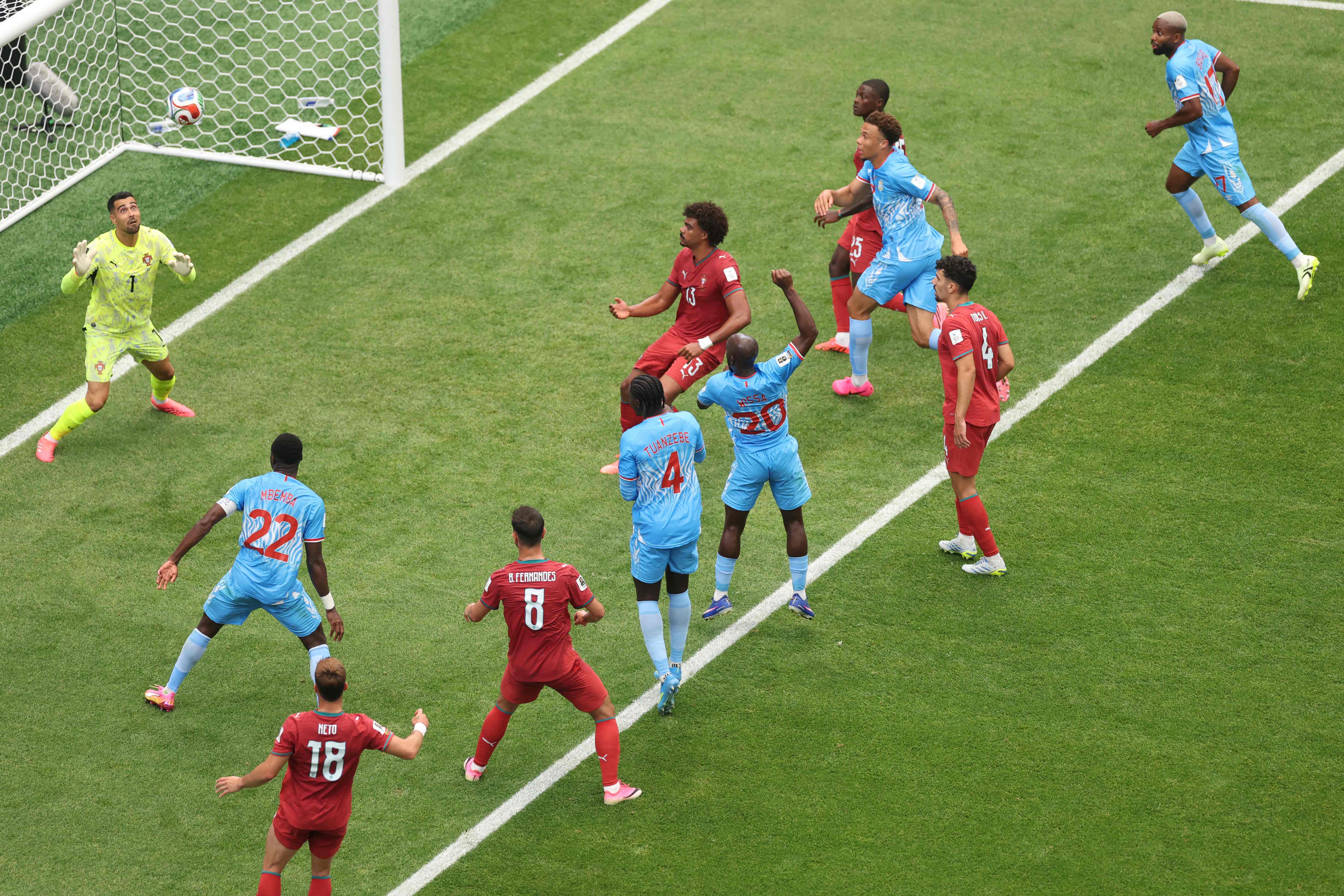 HOUSTON, TEXAS - JUNE 17: Yoane Wissa #20 of Congo DR scores his team's first goal during the FIFA World Cup 2026 Group K match between Portugal and Congo DR at Houston Stadium on June 17, 2026 in Houston, Texas. Lars Baron/Getty Images/AFP (Photo by Lars Baron / GETTY IMAGES NORTH AMERICA / Getty Images via AFP)