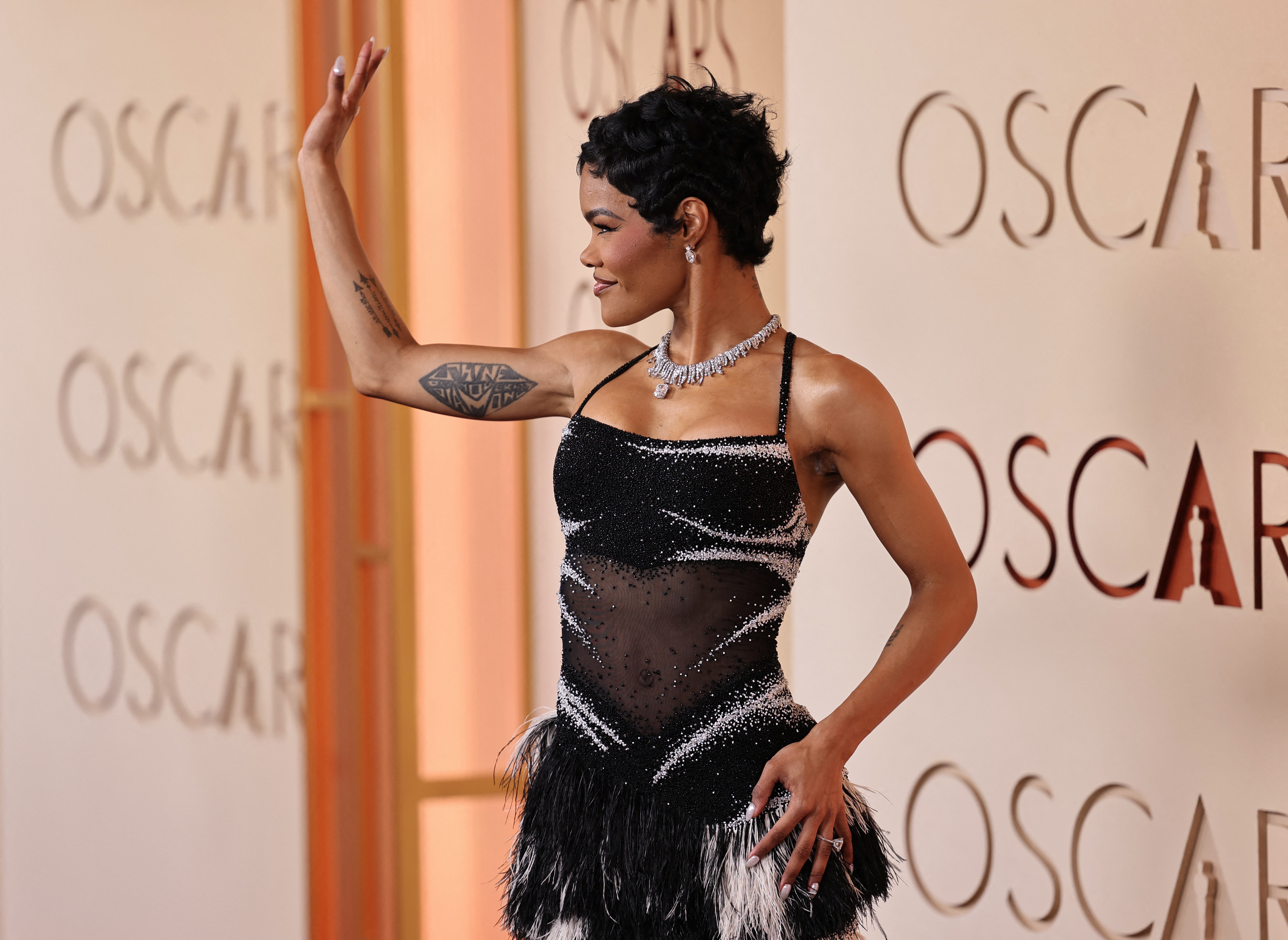 Teyana Taylor poses on the red carpet during the Oscars arrivals at the 98th Academy Awards in Hollywood, Los Angeles, California, U.S., March 15, 2026. REUTERS/Daniel Cole