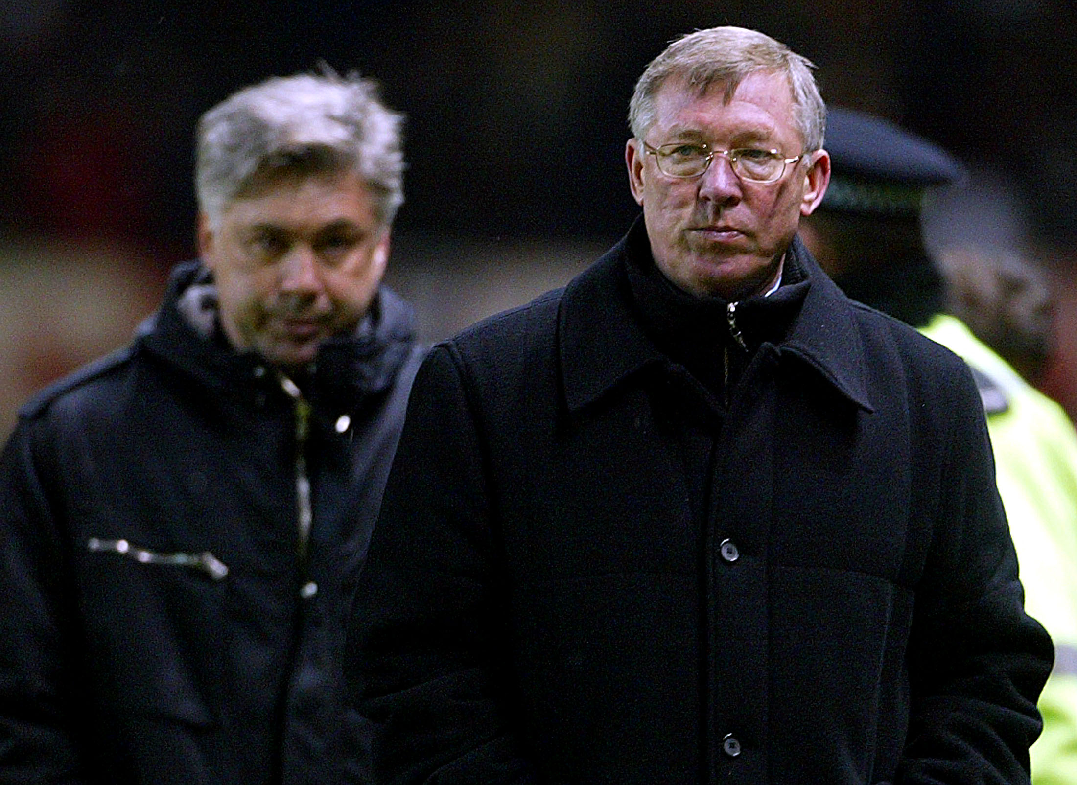 Ancelotti y Ferguson, durante un encuentro entre el Milan y el Manchester United.