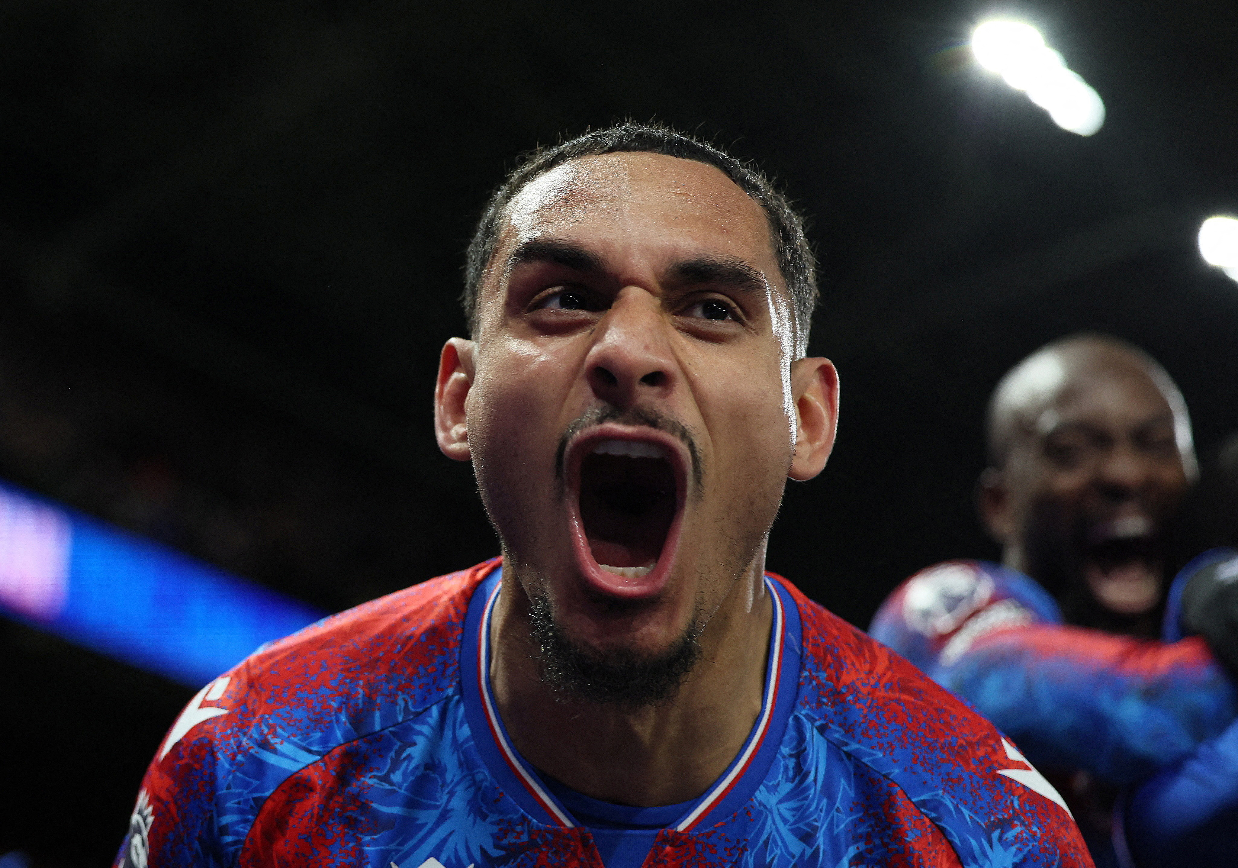 Soccer Football - Premier League - Crystal Palace v Aston Villa - Selhurst Park, London, Britain - February 25, 2025 Crystal Palace's Maxence Lacroix celebrates after Eddie Nketiah scores their fourth goal REUTERS/Isabel Infantes EDITORIAL USE ONLY. NO USE WITH UNAUTHORIZED AUDIO, VIDEO, DATA, FIXTURE LISTS, CLUB/LEAGUE LOGOS OR 'LIVE' SERVICES. ONLINE IN-MATCH USE LIMITED TO 120 IMAGES, NO VIDEO EMULATION. NO USE IN BETTING, GAMES OR SINGLE CLUB/LEAGUE/PLAYER PUBLICATIONS. PLEASE CONTACT YOUR ACCOUNT REPRESENTATIVE FOR FURTHER DETAILS.. TPX IMAGES OF THE DAY