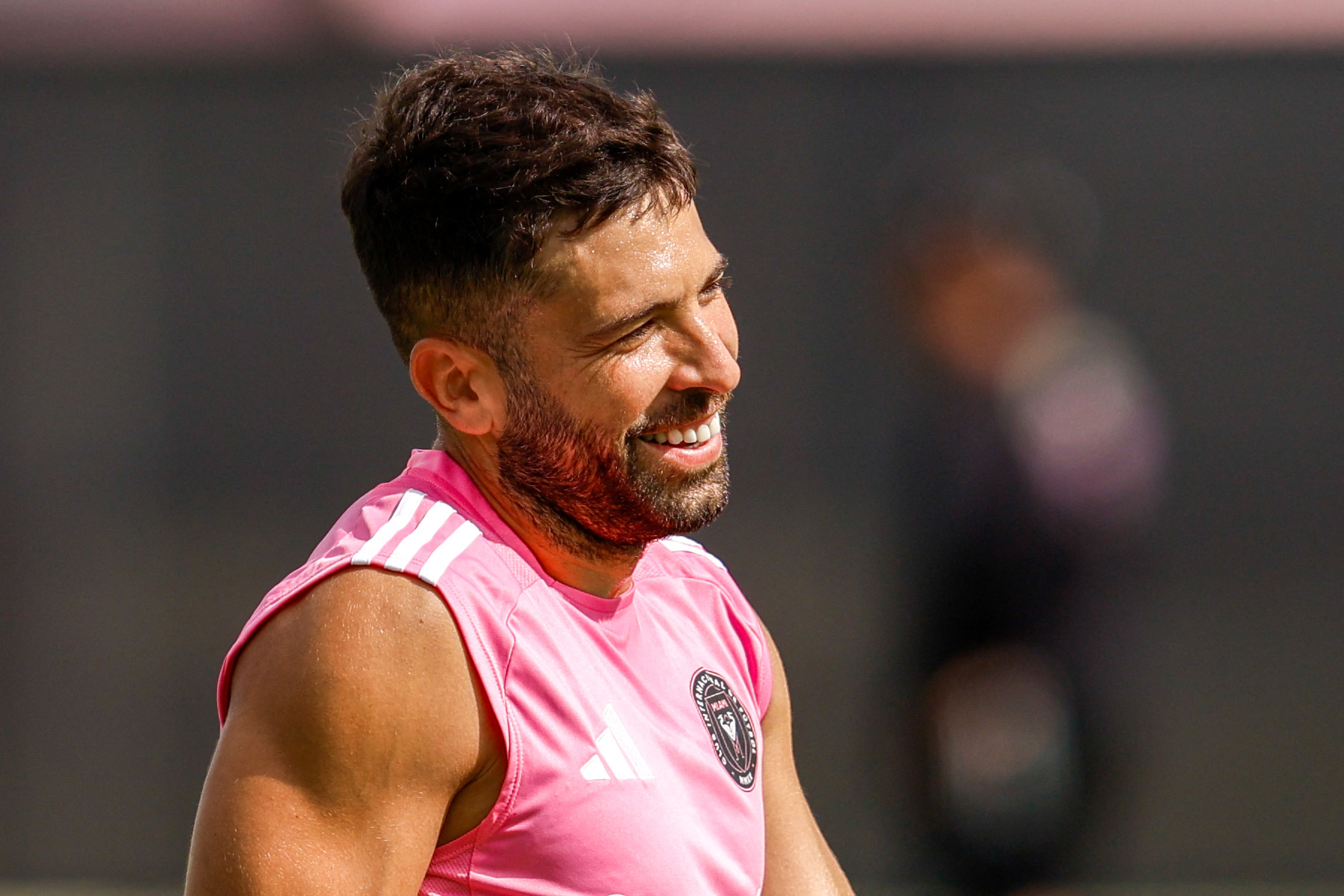 FORT LAUDERDALE, FLORIDA - JUNE 11: Jordi Alba (18) of Inter Miami CF participates at an Inter Miami Training Session at Florida Blue Training Center on June 11, 2025 in Fort Lauderdale, Florida. Chris Arjoon/Getty Images/AFP (Photo by Chris Arjoon / GETTY IMAGES NORTH AMERICA / Getty Images via AFP)