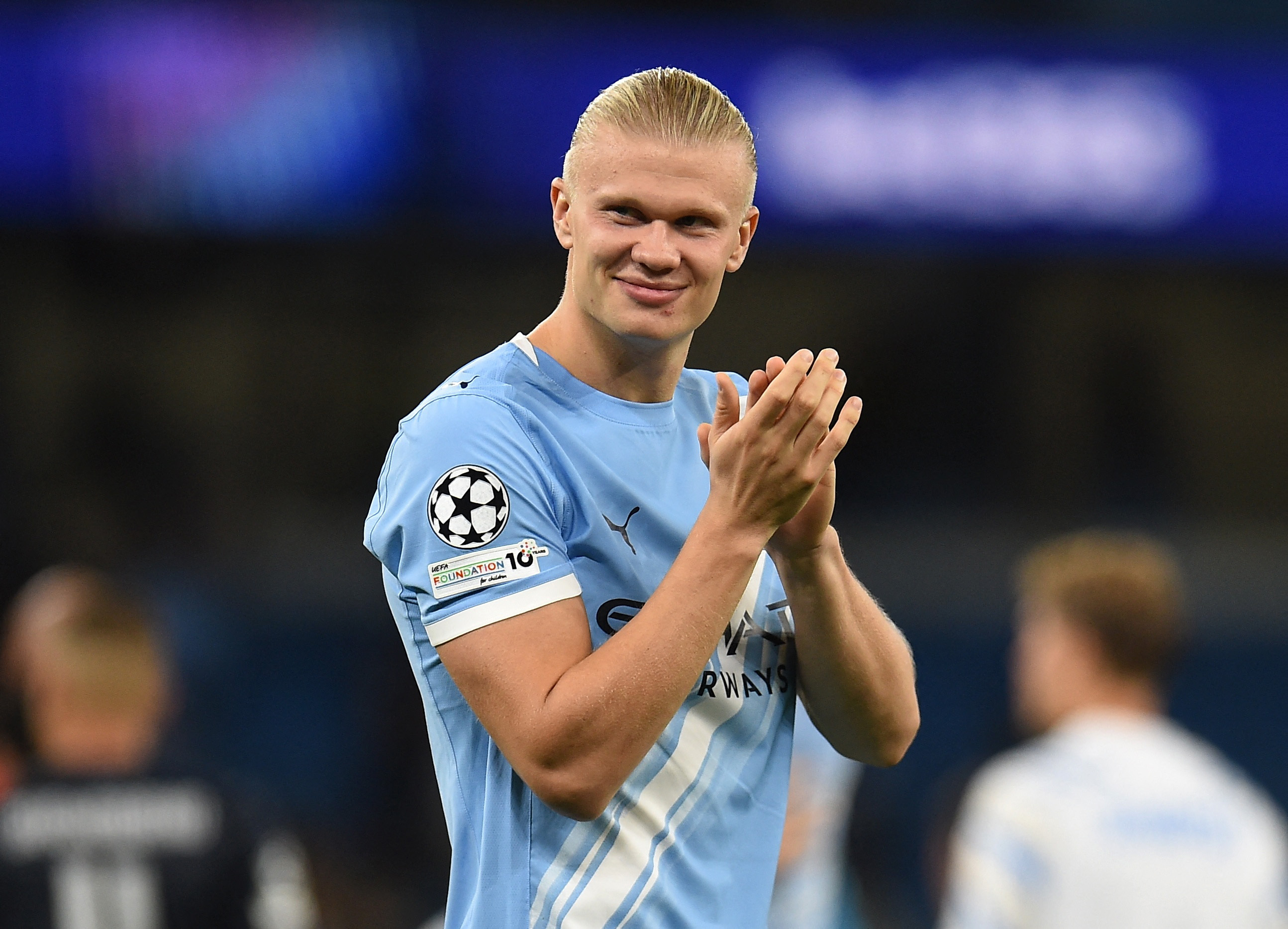Soccer Football - UEFA Champions League - Manchester City v Napoli - Etihad Stadium, Manchester, Britain - September 18, 2025 Manchester City's Erling Haaland celebrates after the match REUTERS/Peter Powell