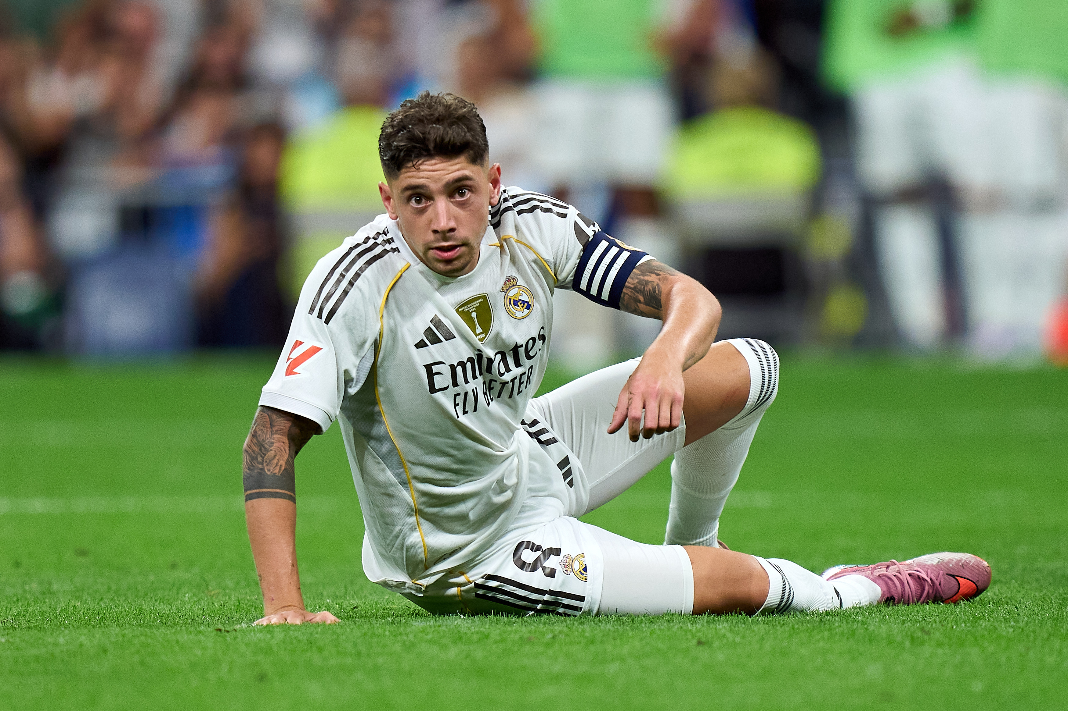 MADRID, SPAIN - AUGUST 30: Federico Valverde of Real Madrid looks on during the LaLiga EA Sports match between Real Madrid CF and RCD Mallorca at Estadio Santiago Bernabeu on August 30, 2025 in Madrid, Spain. (Photo by Angel Martinez/Getty Images)