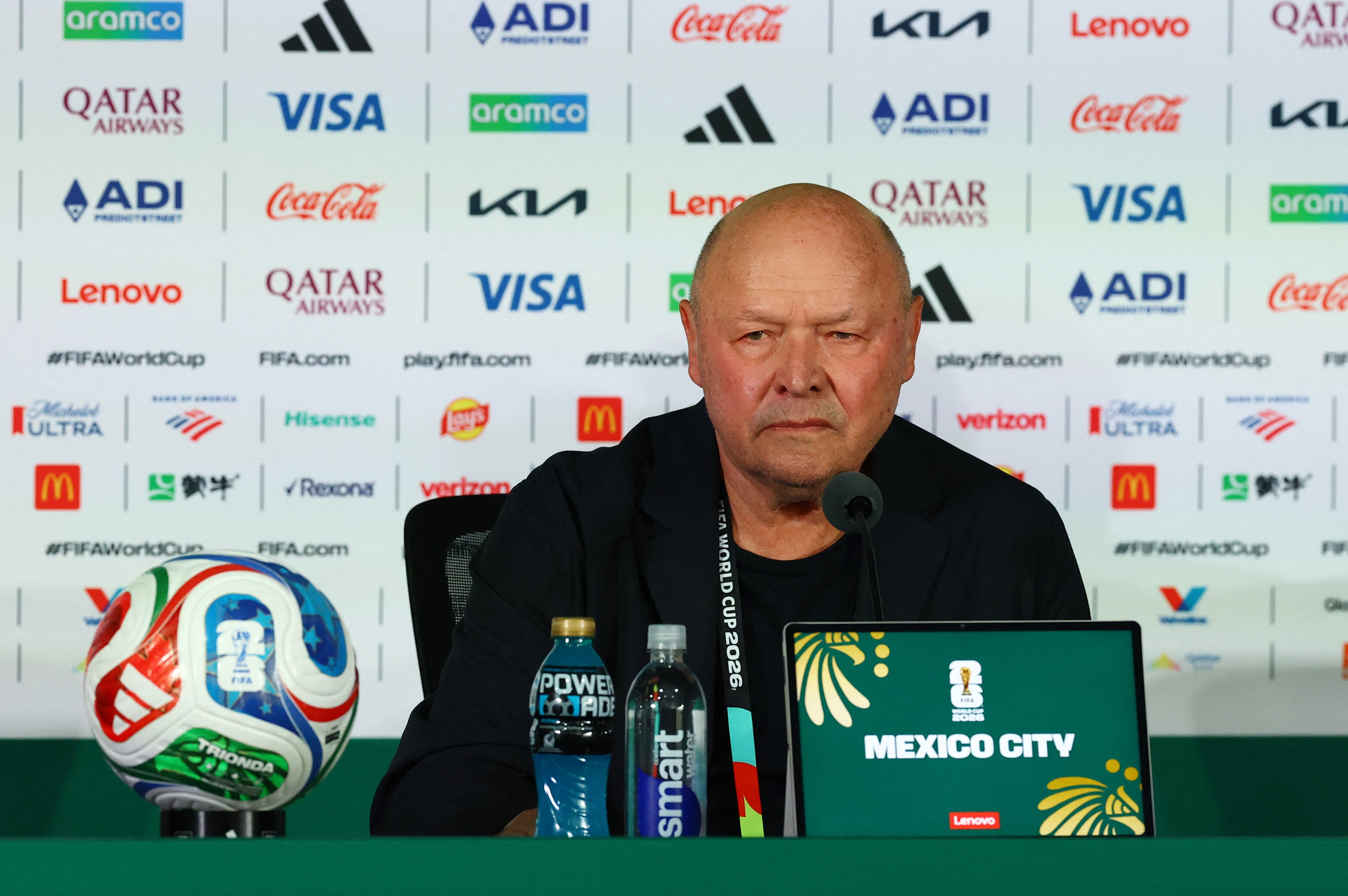 Soccer Football - FIFA World Cup 2026 - Czech Republic Press Conference - Estadio Azteca, Mexico City, Mexico - June 23, 2026 Czech Republic coach Miroslav Koubek during the press conference REUTERS/Henry Romero