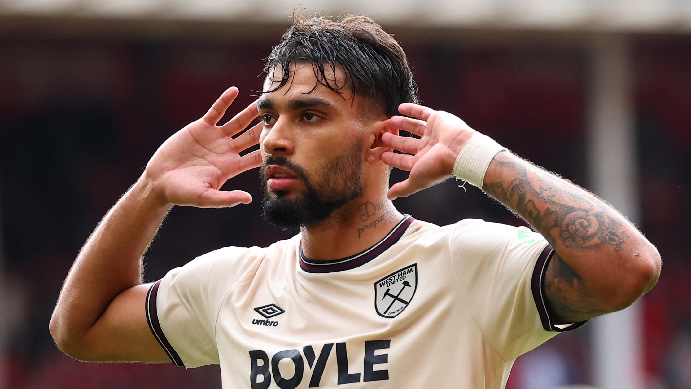 Soccer Football - Premier League - Nottingham Forest v West Ham United - The City Ground, Nottingham, Britain - August 31, 2025 West Ham United's Lucas Paqueta celebrates scoring their second goal Action Images via Reuters/Andrew Boyers EDITORIAL USE ONLY. NO USE WITH UNAUTHORIZED AUDIO, VIDEO, DATA, FIXTURE LISTS, CLUB/LEAGUE LOGOS OR 'LIVE' SERVICES. ONLINE IN-MATCH USE LIMITED TO 120 IMAGES, NO VIDEO EMULATION. NO USE IN BETTING, GAMES OR SINGLE CLUB/LEAGUE/PLAYER PUBLICATIONS. PLEASE CONTACT YOUR ACCOUNT REPRESENTATIVE FOR FURTHER DETAILS..