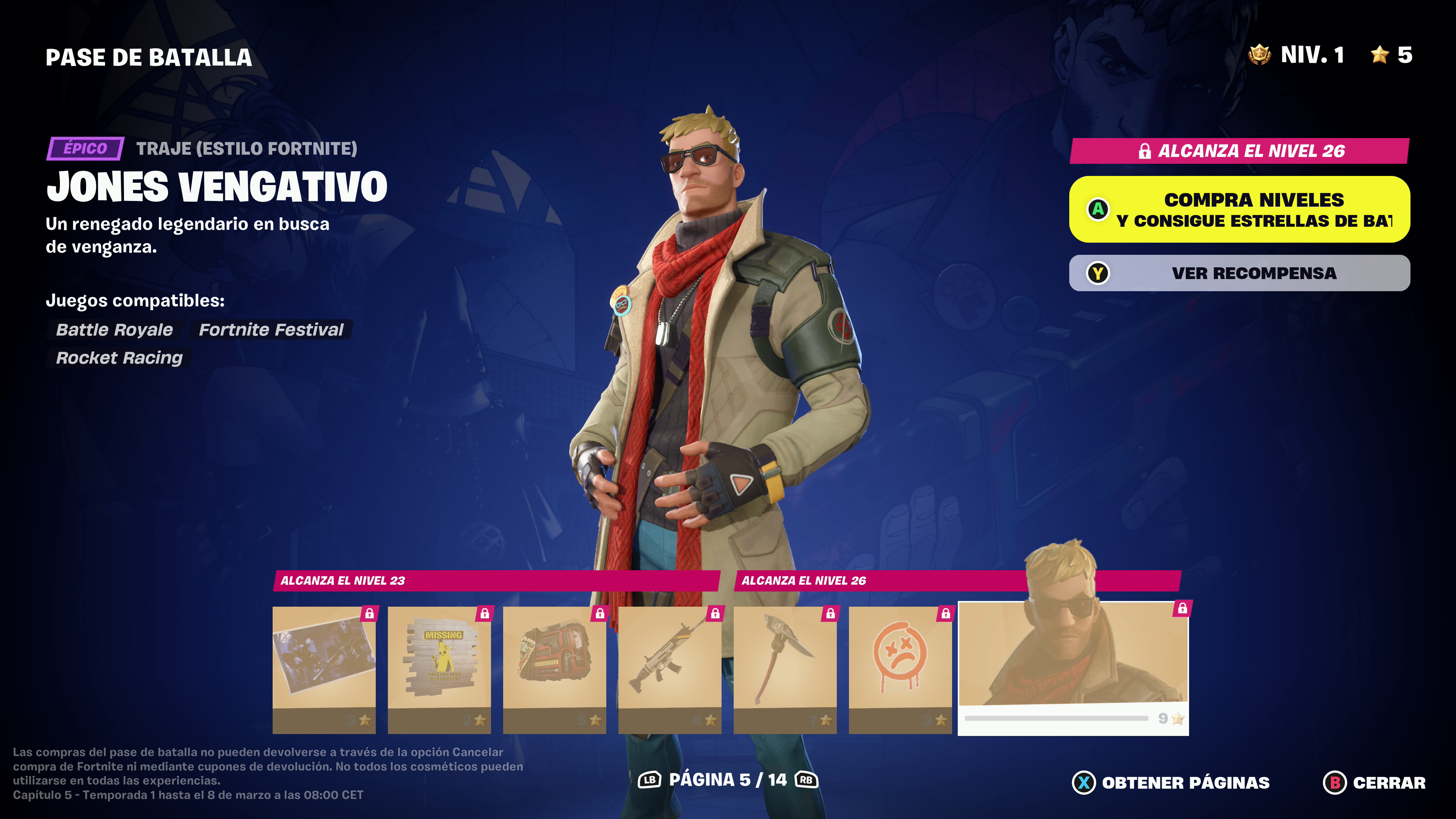 Pase de Batalla de Fortnite C5T1 todas las nuevas skins objetos