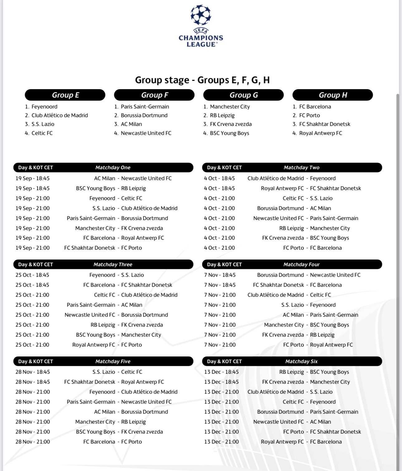 Champions League TV 2023/24  Schedule, kick-off times, live