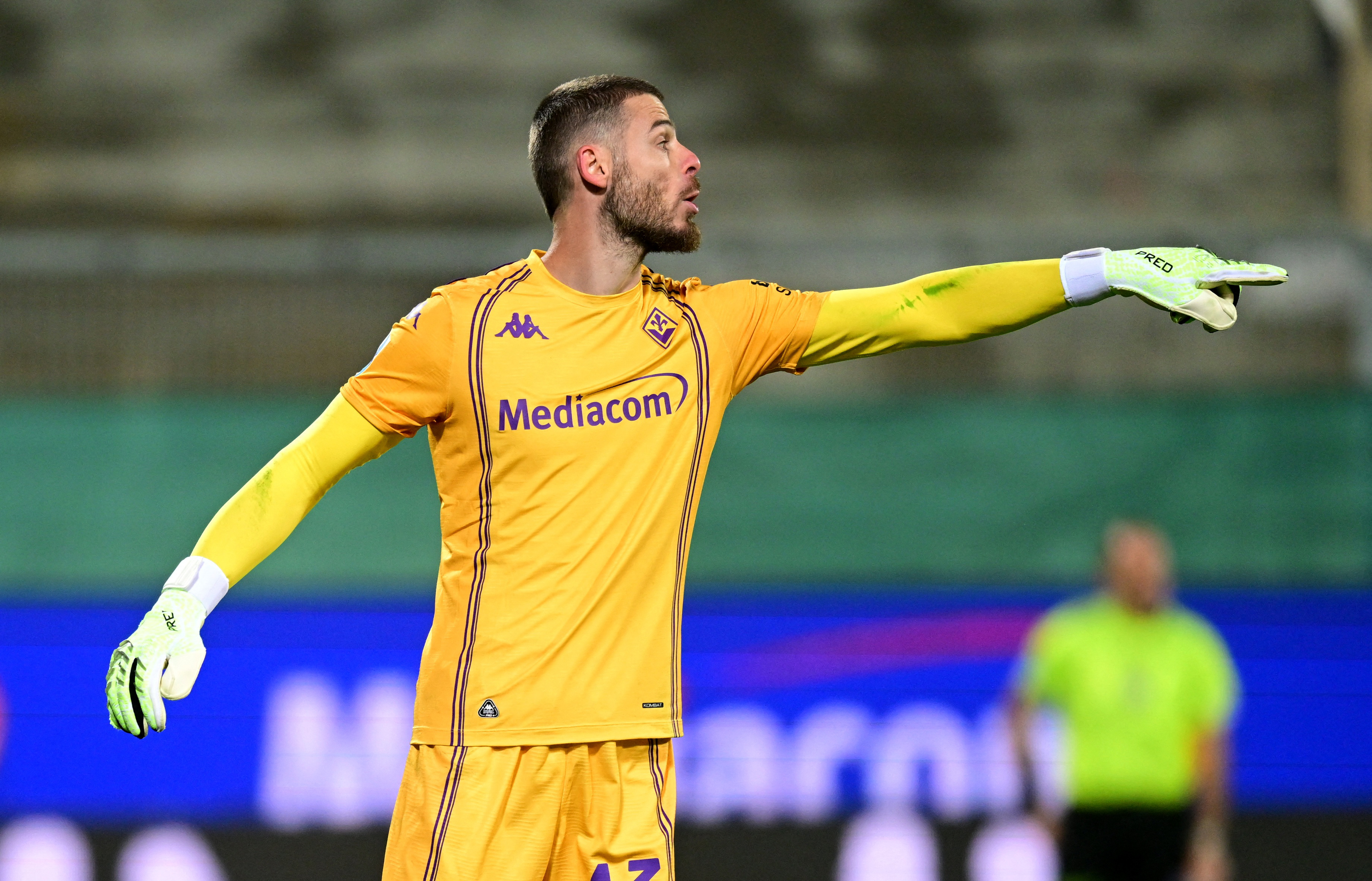 Soccer Football - Serie A - Fiorentina v Juventus - Stadio Artemio Franchi, Florence, Italy - November 22, 2025 Fiorentina's David de Gea reacts REUTERS/Daniele Mascolo