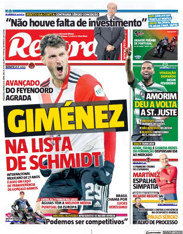 Santiago Giménez não será fácil para o Benfica»
