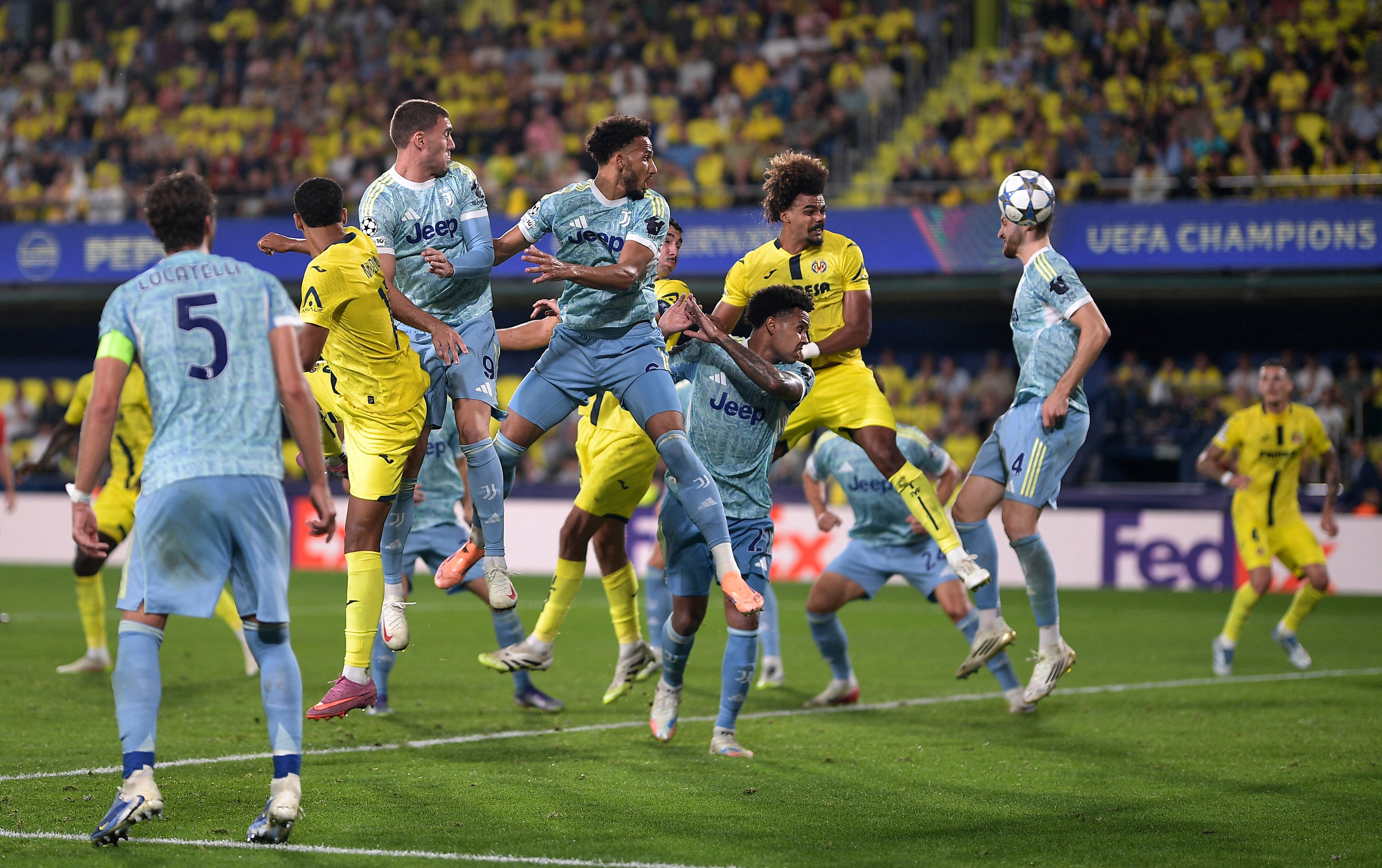 Soccer Football - UEFA Champions League - Villarreal v Juventus - Estadio de la Ceramica, Villarreal, Spain - October 1, 2025 Villarreal's Renato Veiga scores their second goal REUTERS/Pablo Morano
