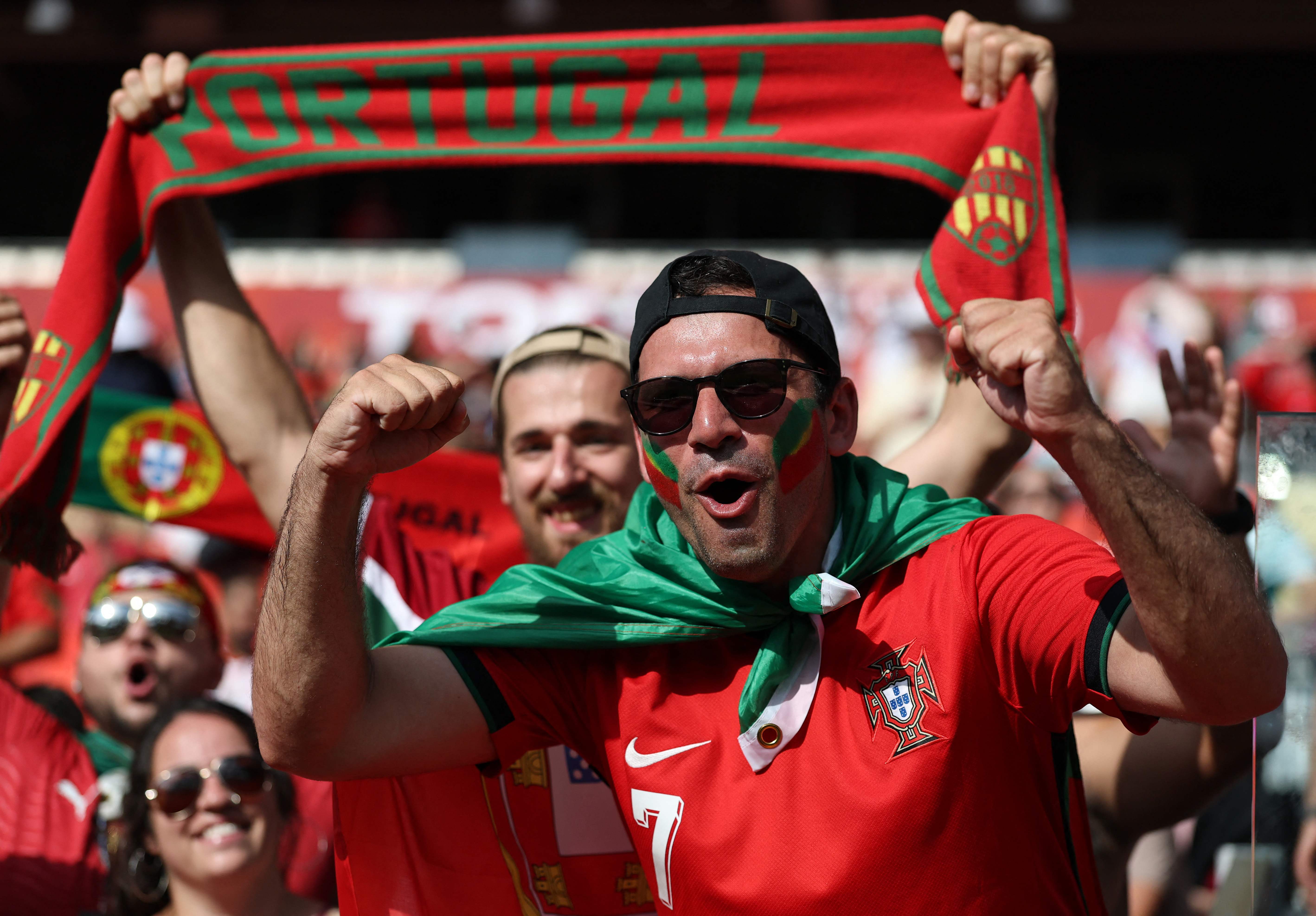TORONTO, ONTARIO - JULY 02: Portugal fan cheers before the FIFA World Cup 2026 Round of 32 match between Portugal and Croatia at Toronto Stadium on July 02, 2026 in Toronto, Ontario. Buda Mendes/Getty Images/AFP (Photo by Buda Mendes / GETTY IMAGES NORTH AMERICA / Getty Images via AFP)